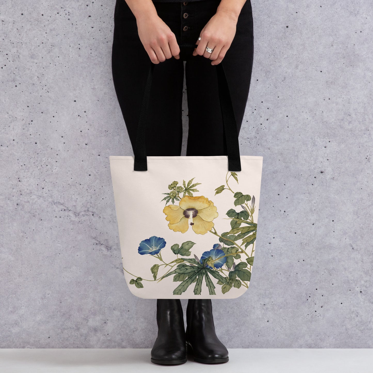 The Spirit of Flowers in Twelve Months｜Okra and White-edged Morning Glory in Bloom｜Tote bag｜Fish belly white