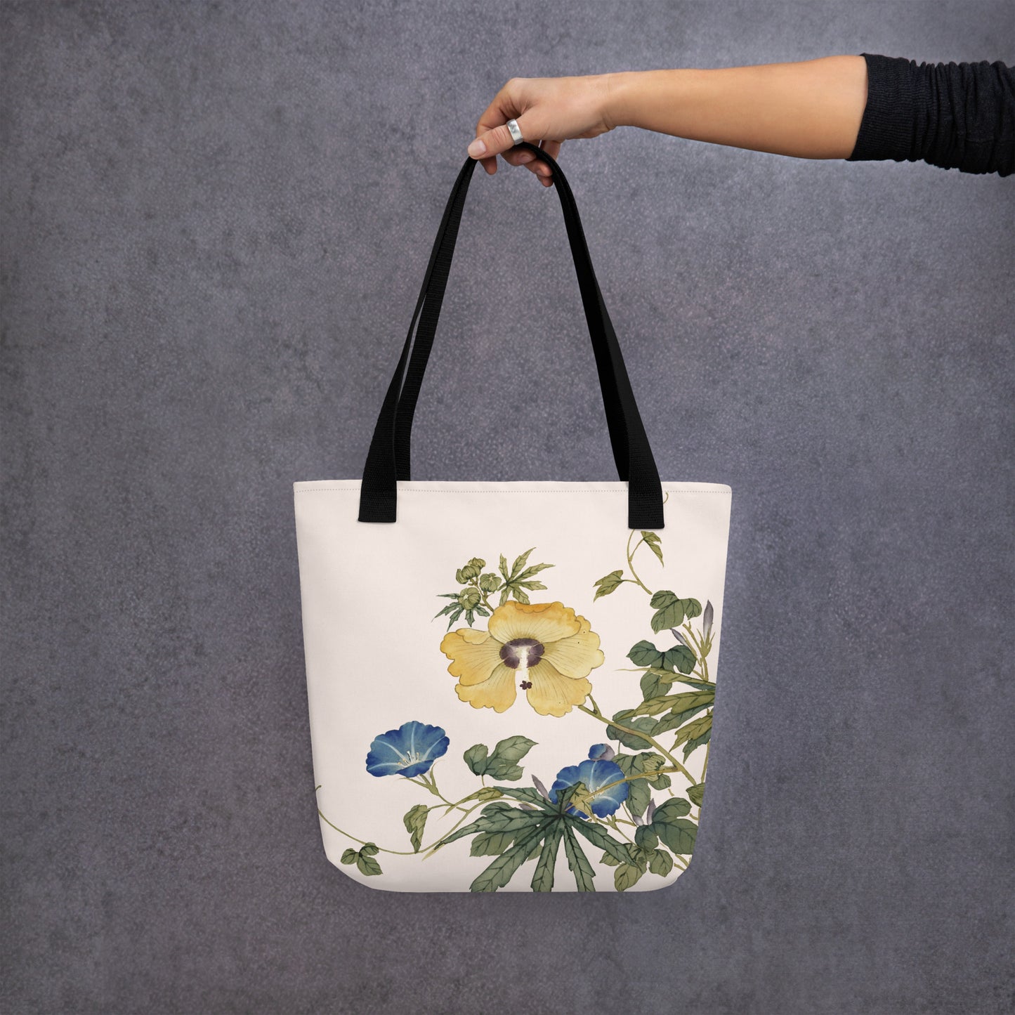 The Spirit of Flowers in Twelve Months｜Okra and White-edged Morning Glory in Bloom｜Tote bag｜Fish belly white