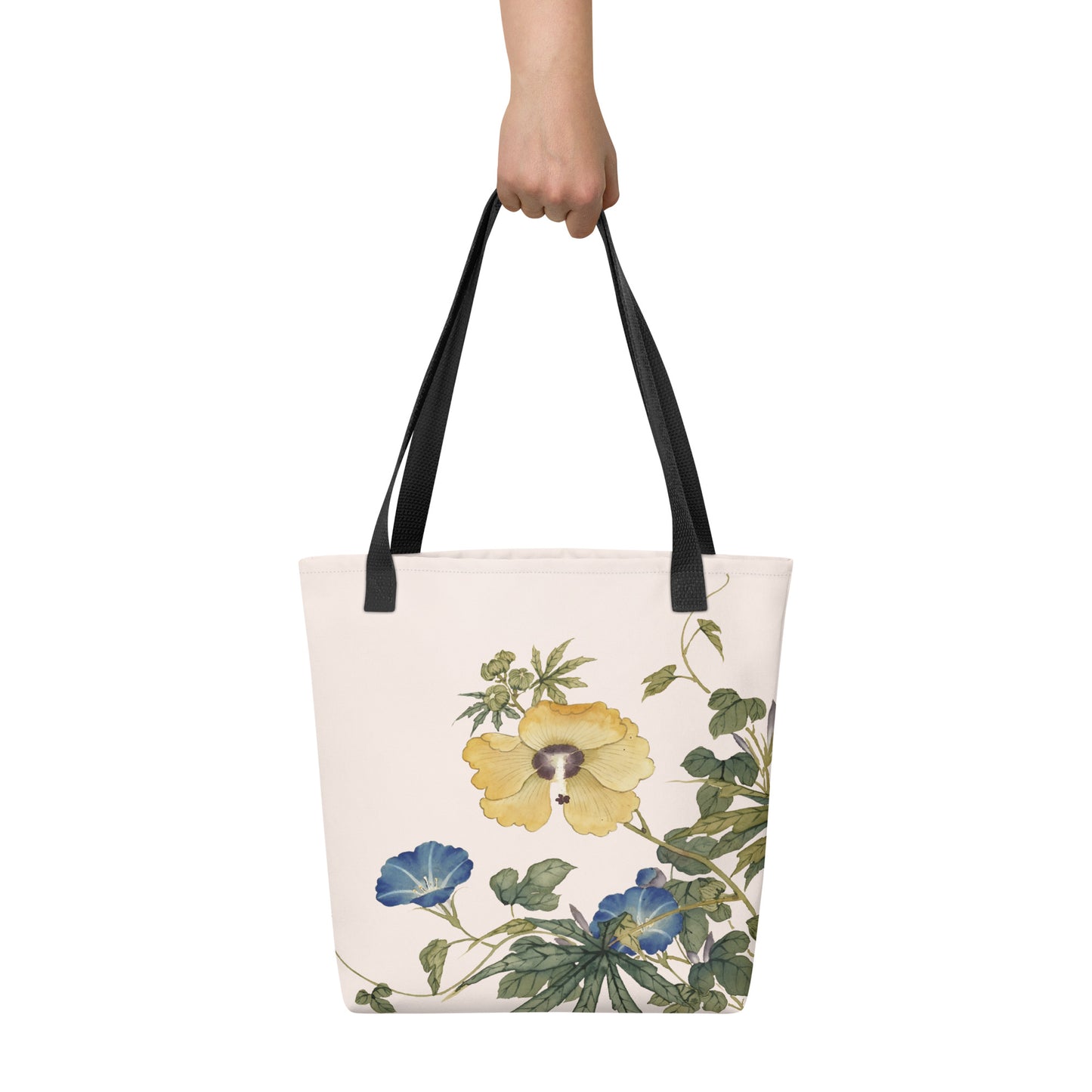 The Spirit of Flowers in Twelve Months｜Okra and White-edged Morning Glory in Bloom｜Tote bag｜Fish belly white