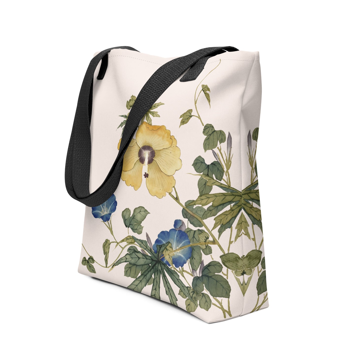 The Spirit of Flowers in Twelve Months｜Okra and White-edged Morning Glory in Bloom｜Tote bag｜Fish belly white