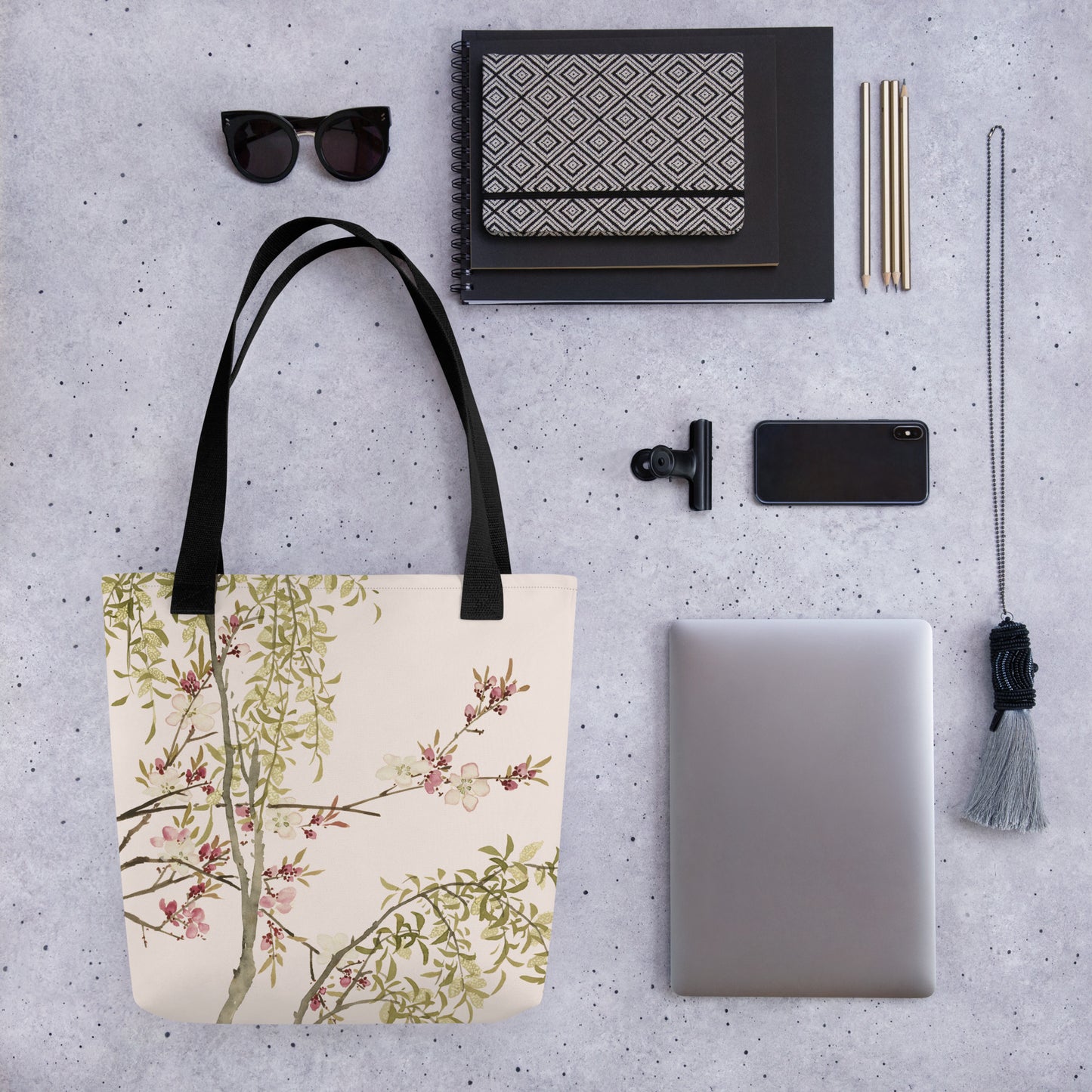 The Spirit of Flowers in Twelve Months｜Willow and Peach Blossom｜Tote bag｜Fish belly white