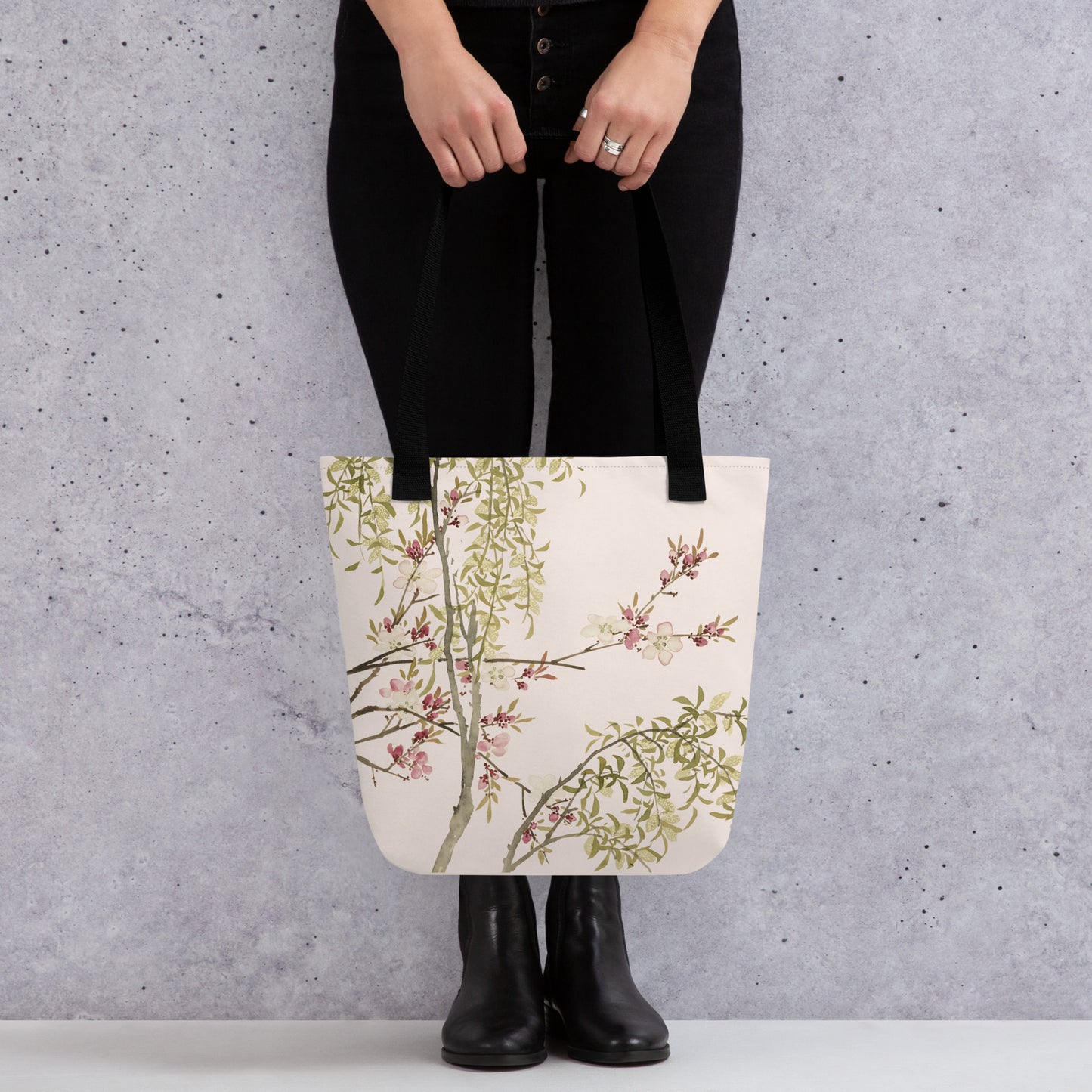 The Spirit of Flowers in Twelve Months｜Willow and Peach Blossom｜Tote bag｜Fish belly white