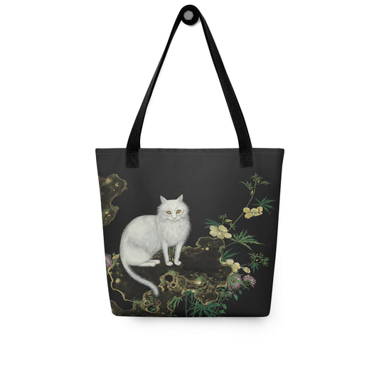 Cats And Butterflies Of Longevity｜A Cat amidst the Blooming Chrysanthemum and Okra｜Tote bag