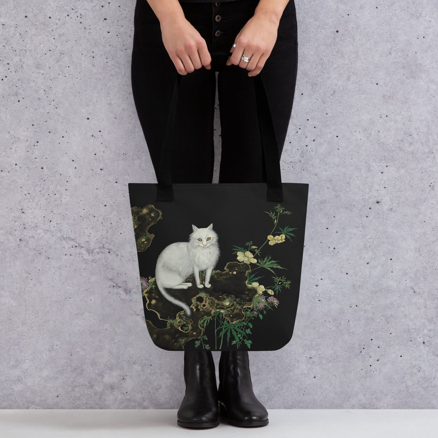 Cats And Butterflies Of Longevity｜A Cat amidst the Blooming Chrysanthemum and Okra｜Tote bag