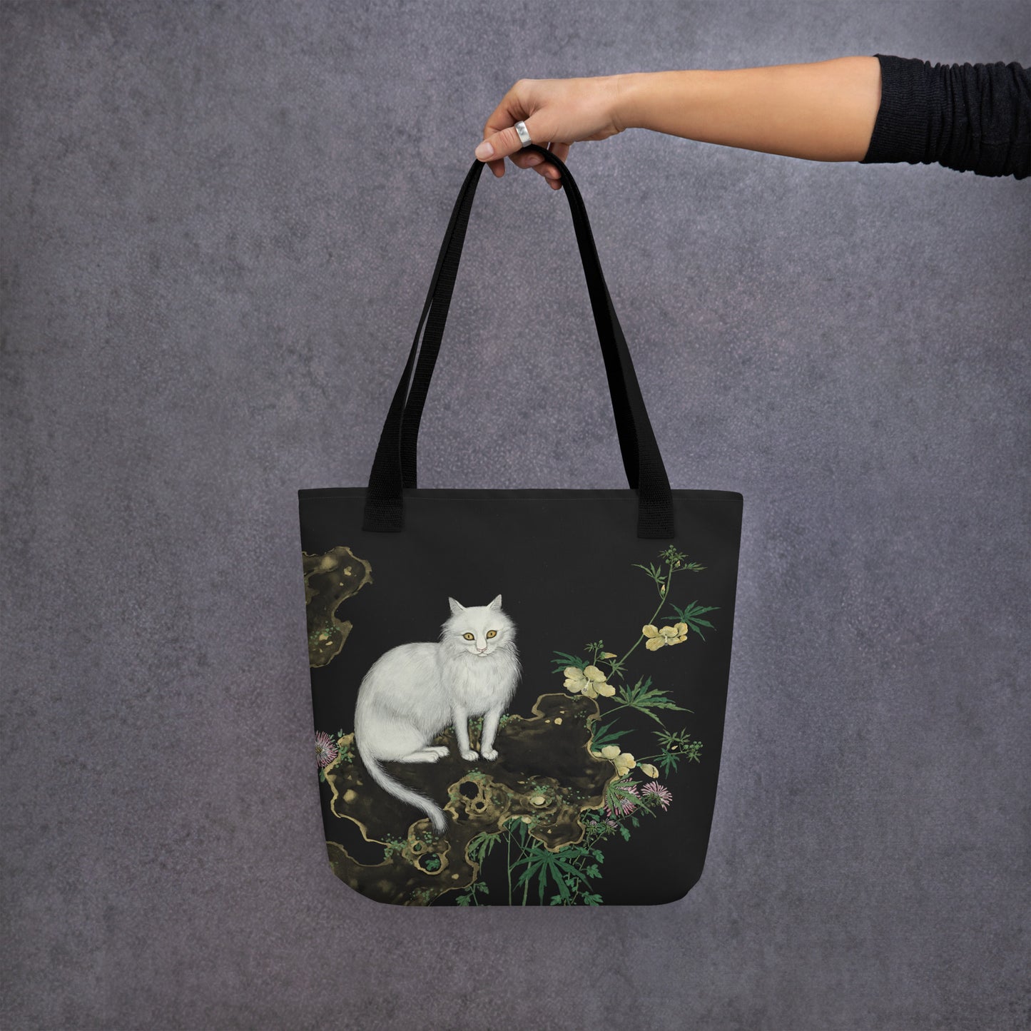 Cats And Butterflies Of Longevity｜A Cat amidst the Blooming Chrysanthemum and Okra｜Tote bag