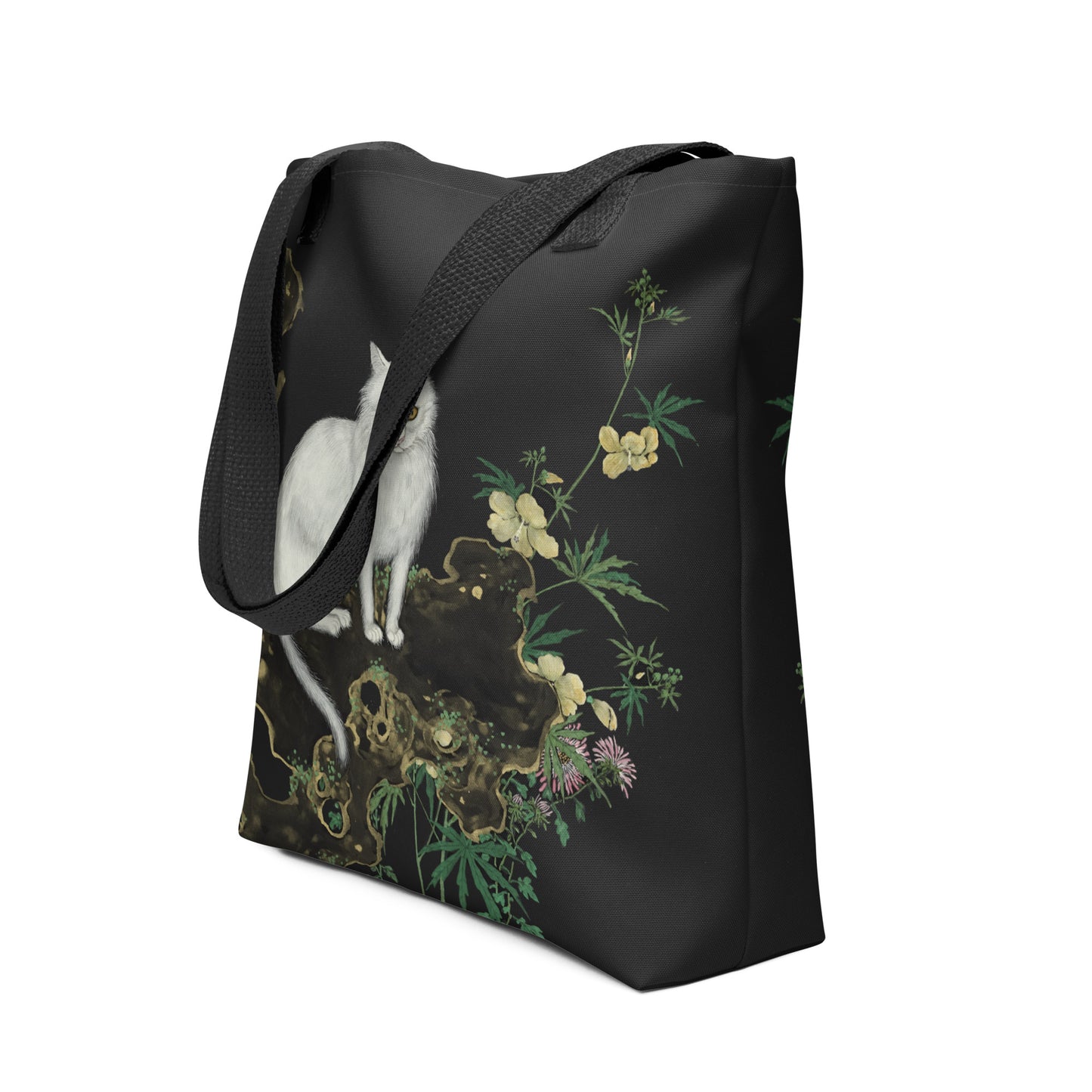 Cats And Butterflies Of Longevity｜A Cat amidst the Blooming Chrysanthemum and Okra｜Tote bag