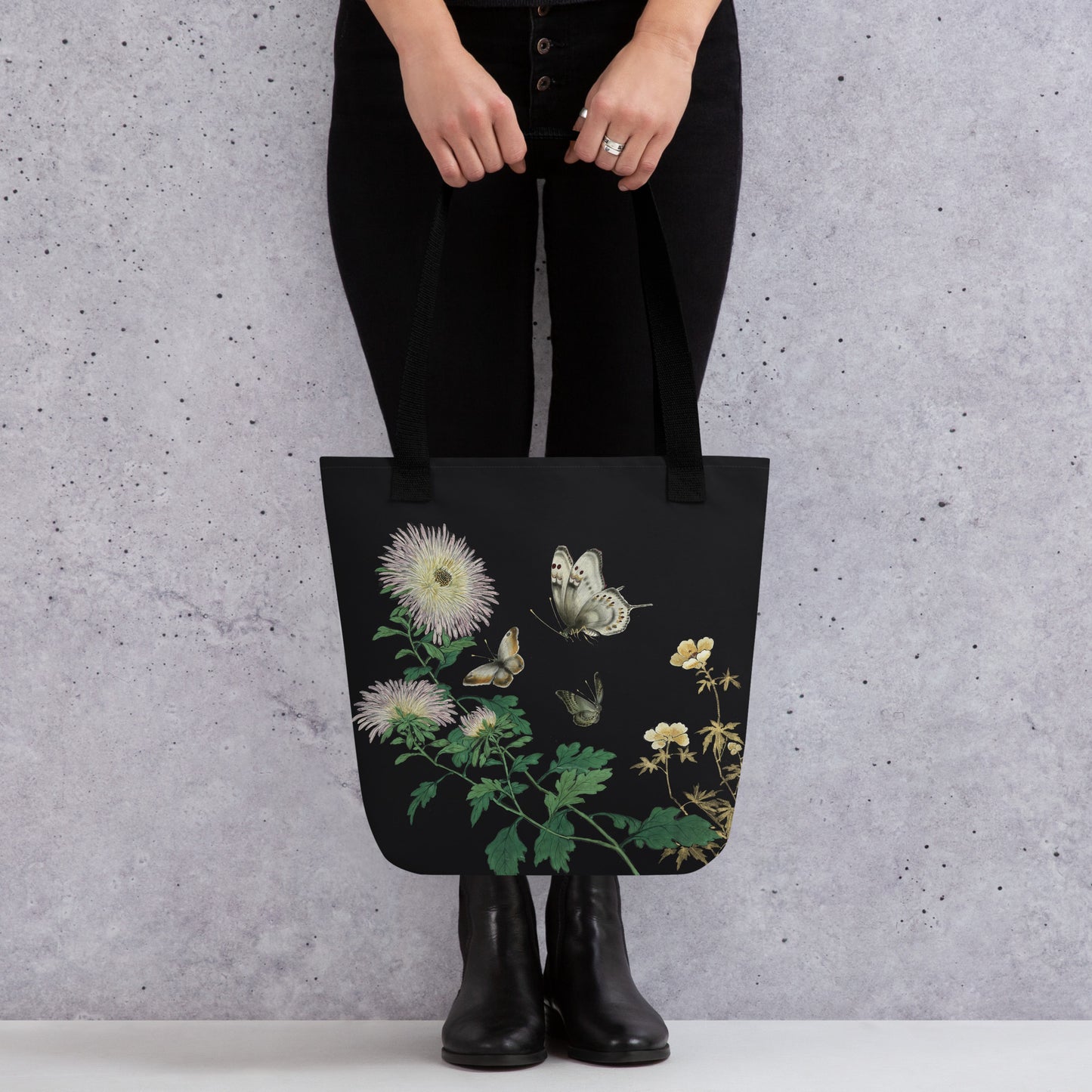 Cats And Butterflies Of Longevity｜Butterflies amidst the Blooming Chrysanthemum and Okra｜Tote bag