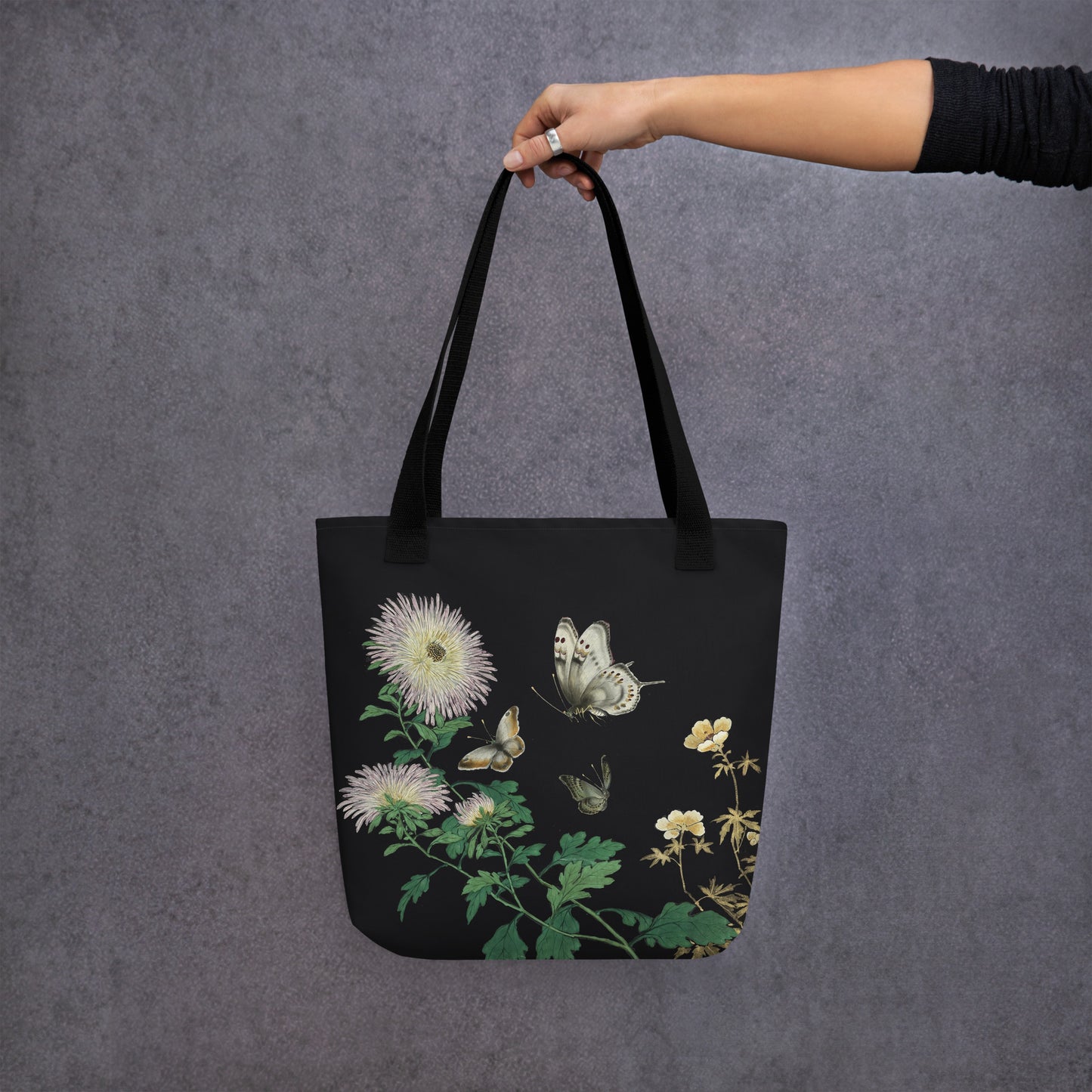 Cats And Butterflies Of Longevity｜Butterflies amidst the Blooming Chrysanthemum and Okra｜Tote bag