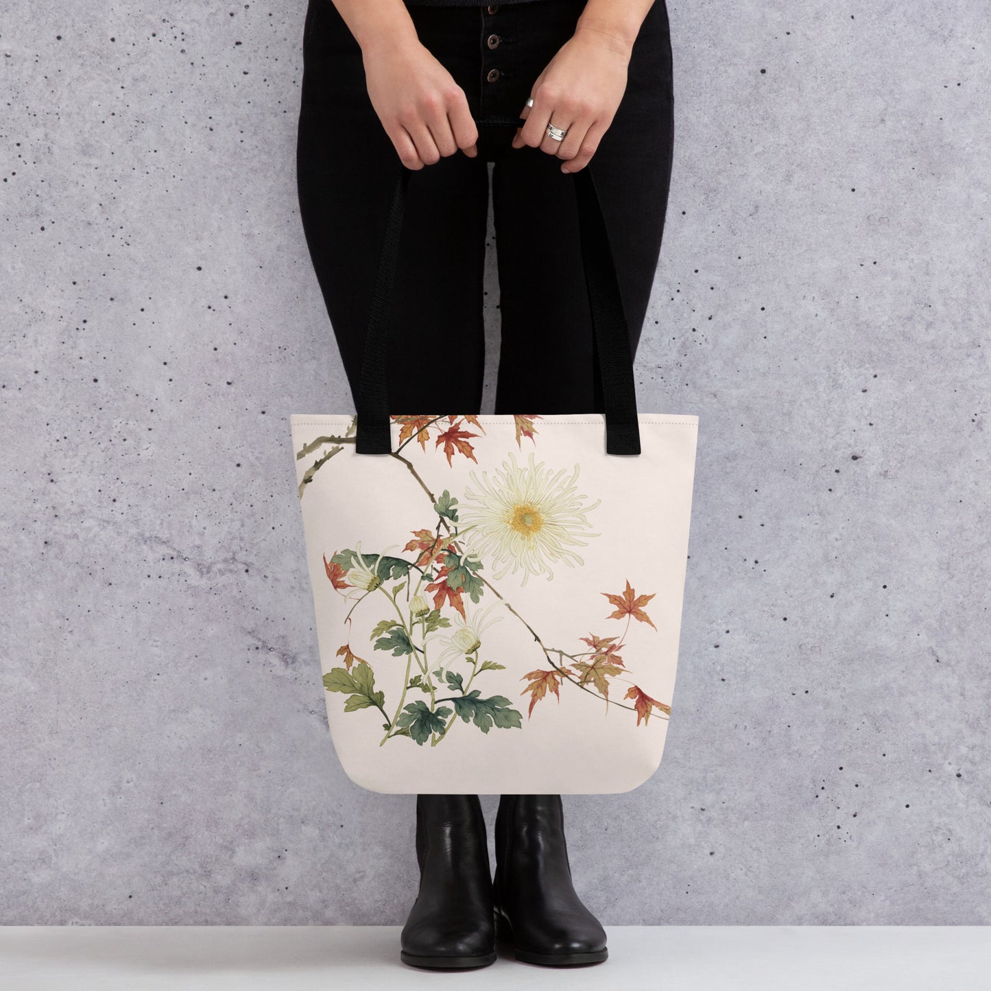 The Spirit of Flowers in Twelve Months｜Blooming Chrysanthemum and Maple Leaves｜Tote bag｜Fish belly white