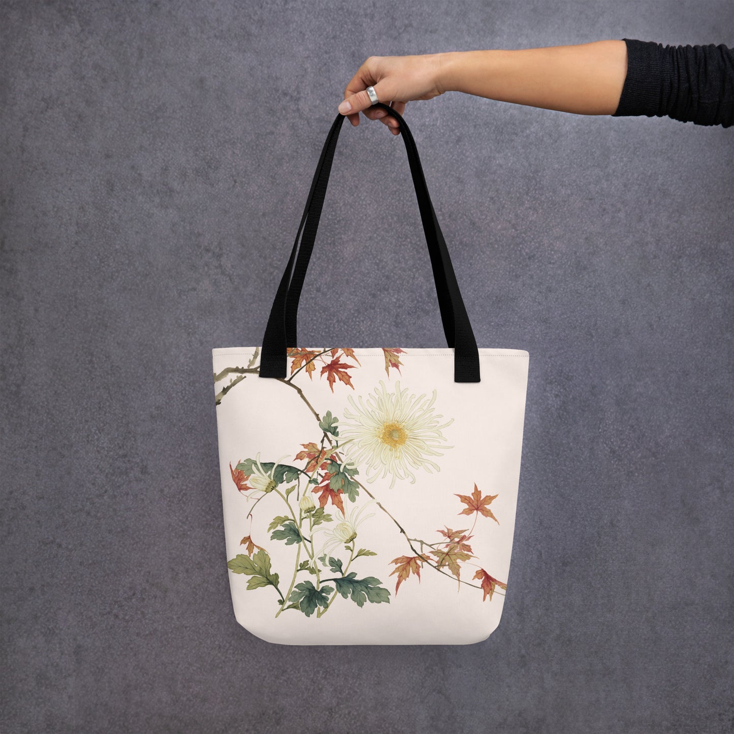 The Spirit of Flowers in Twelve Months｜Blooming Chrysanthemum and Maple Leaves｜Tote bag｜Fish belly white