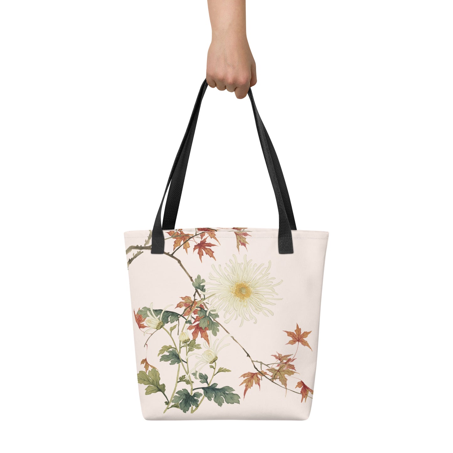 The Spirit of Flowers in Twelve Months｜Blooming Chrysanthemum and Maple Leaves｜Tote bag｜Fish belly white