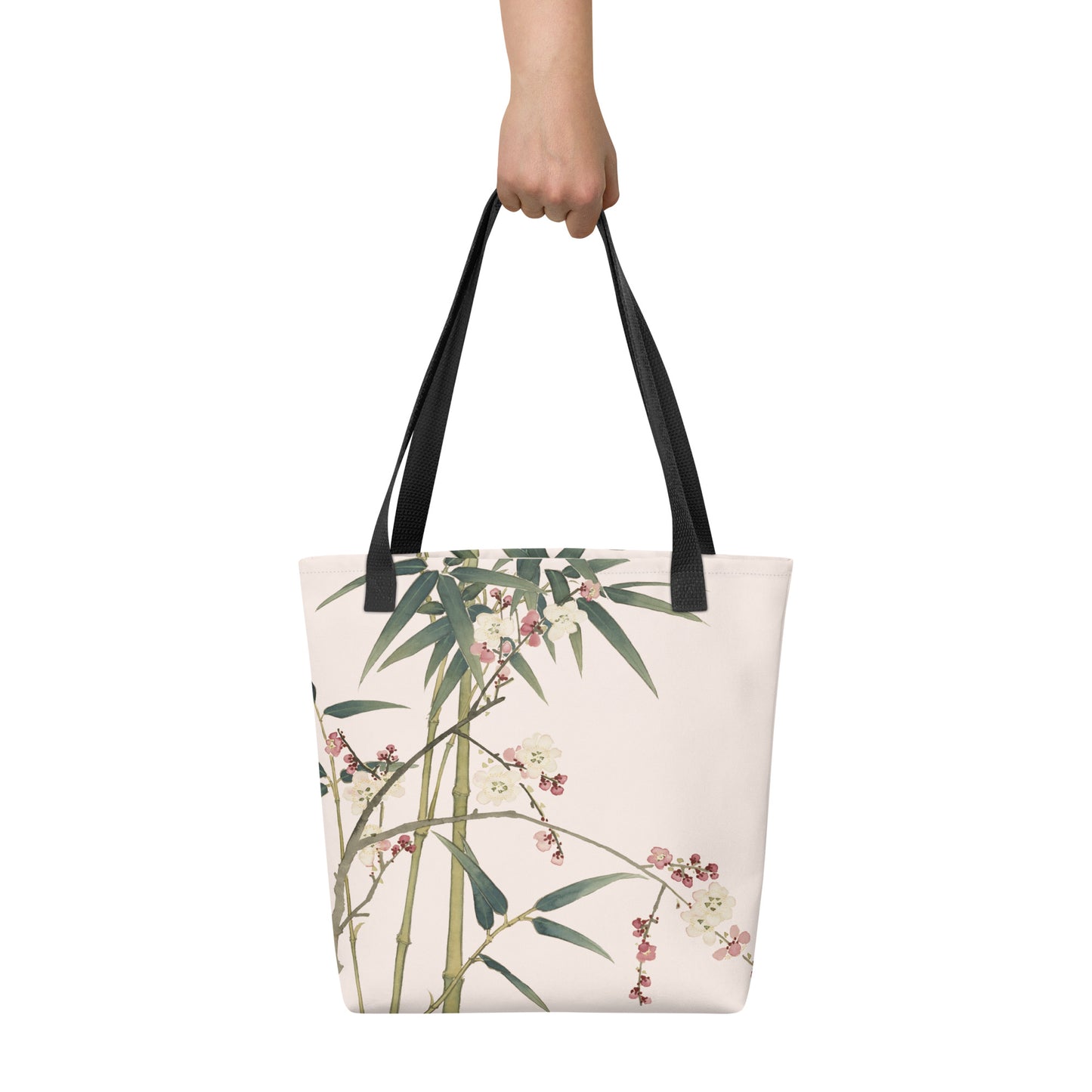 The Spirit of Flowers in Twelve Months｜Crimson Plum Blossom and Lush Green Bamboo｜Tote bag｜Fish belly white