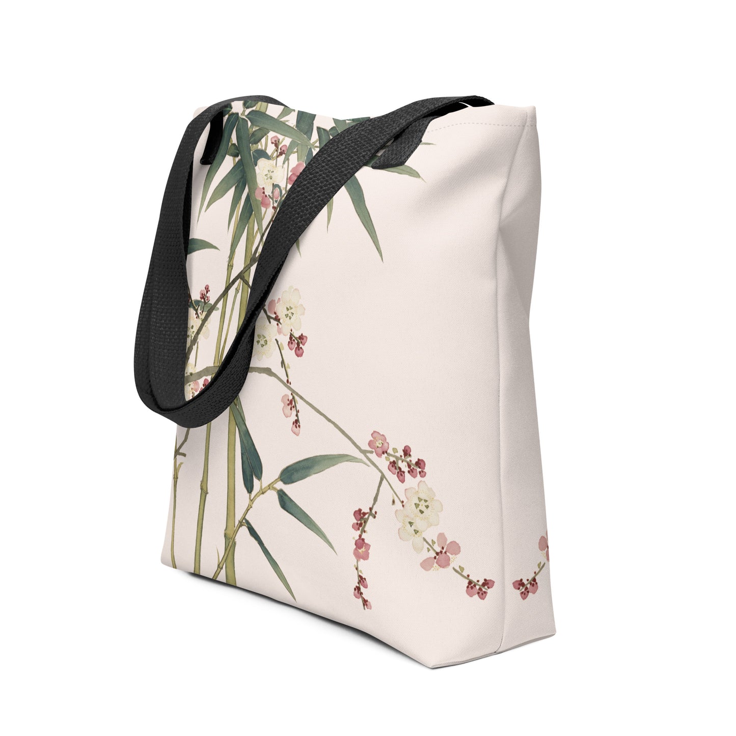 The Spirit of Flowers in Twelve Months｜Crimson Plum Blossom and Lush Green Bamboo｜Tote bag｜Fish belly white