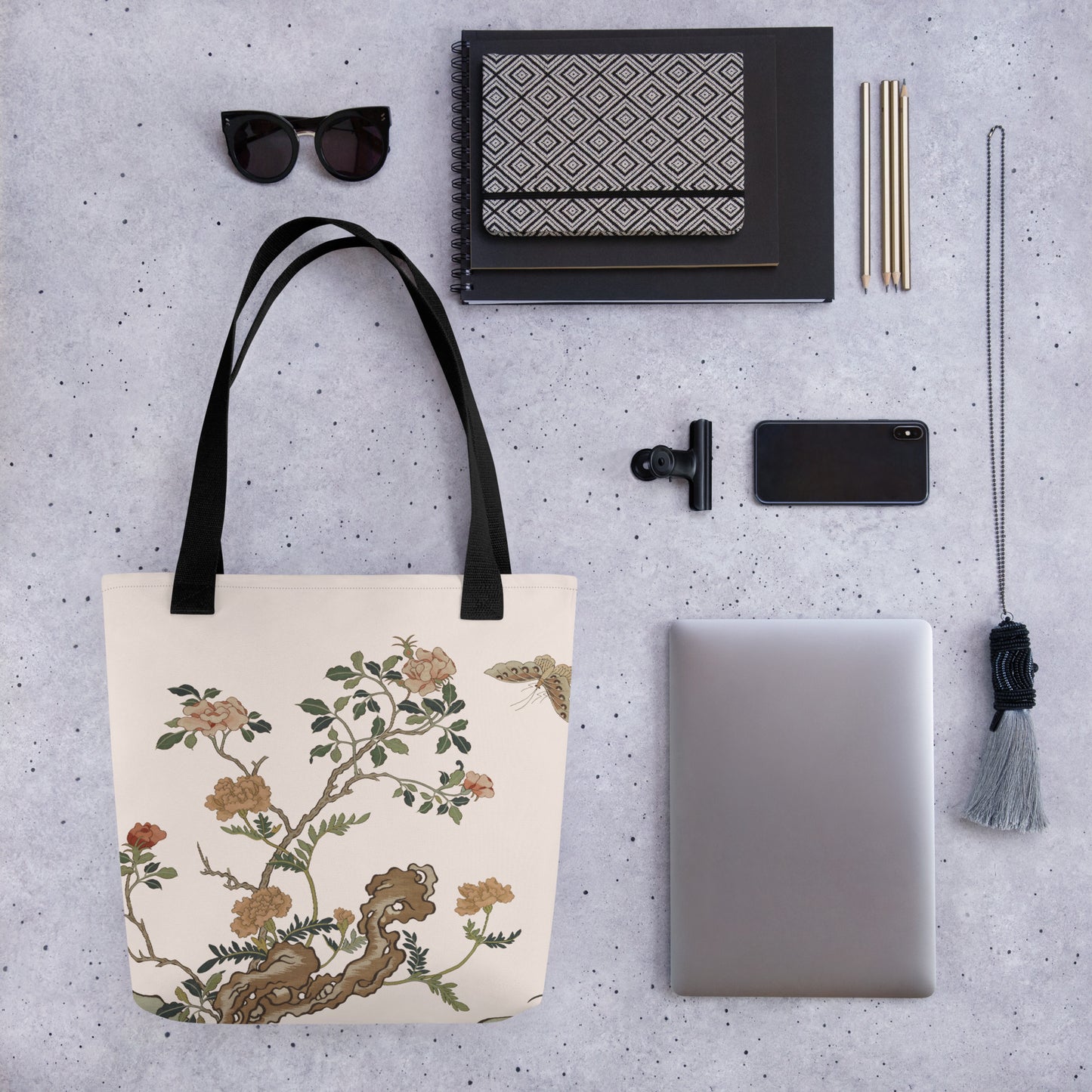 Kesi Flower Album｜Camellia and Butterfly｜Tote bag｜Fish belly white