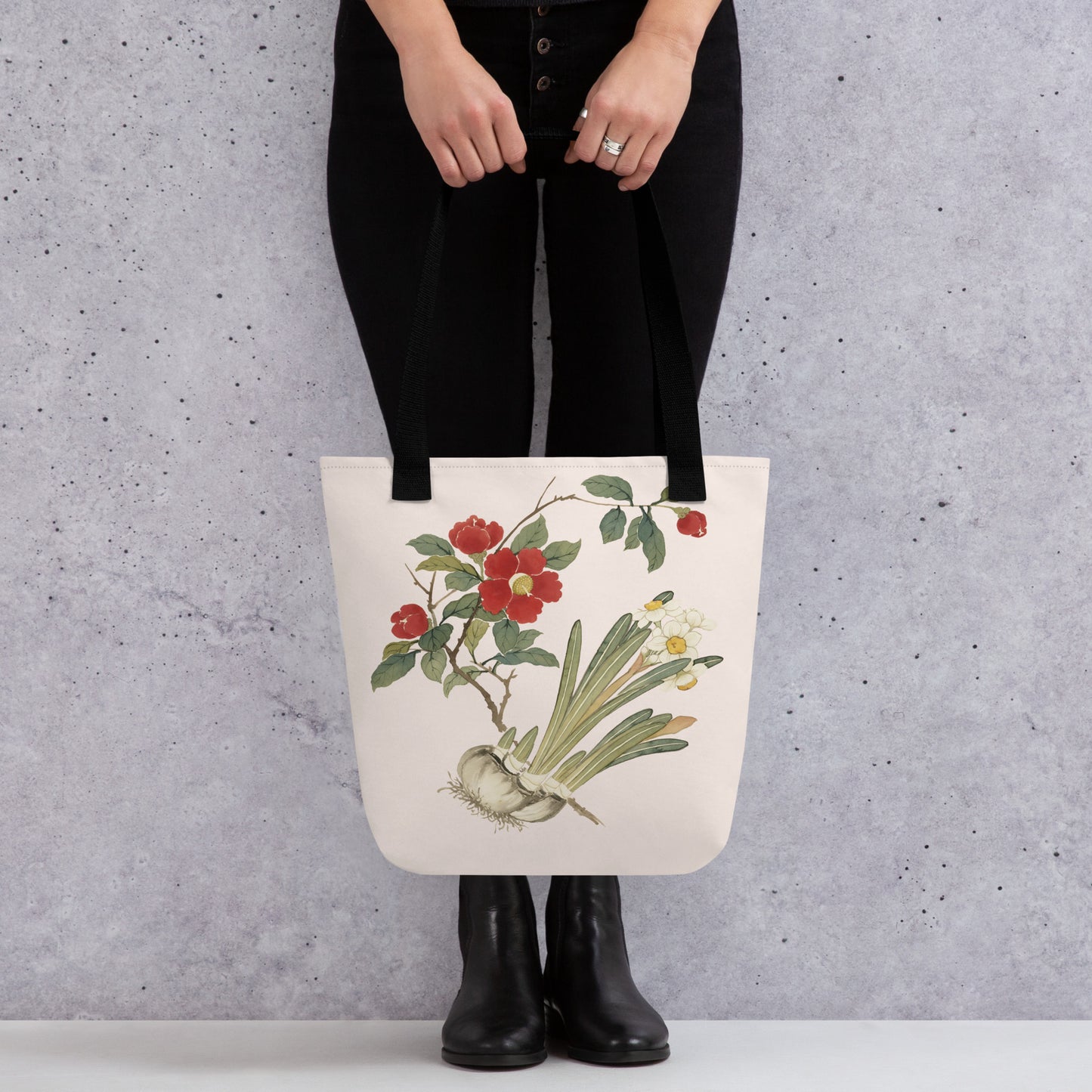 The Spirit of Flowers in Twelve Months｜Narcissus and Camelia in Bloom｜Tote bag｜Fish belly white