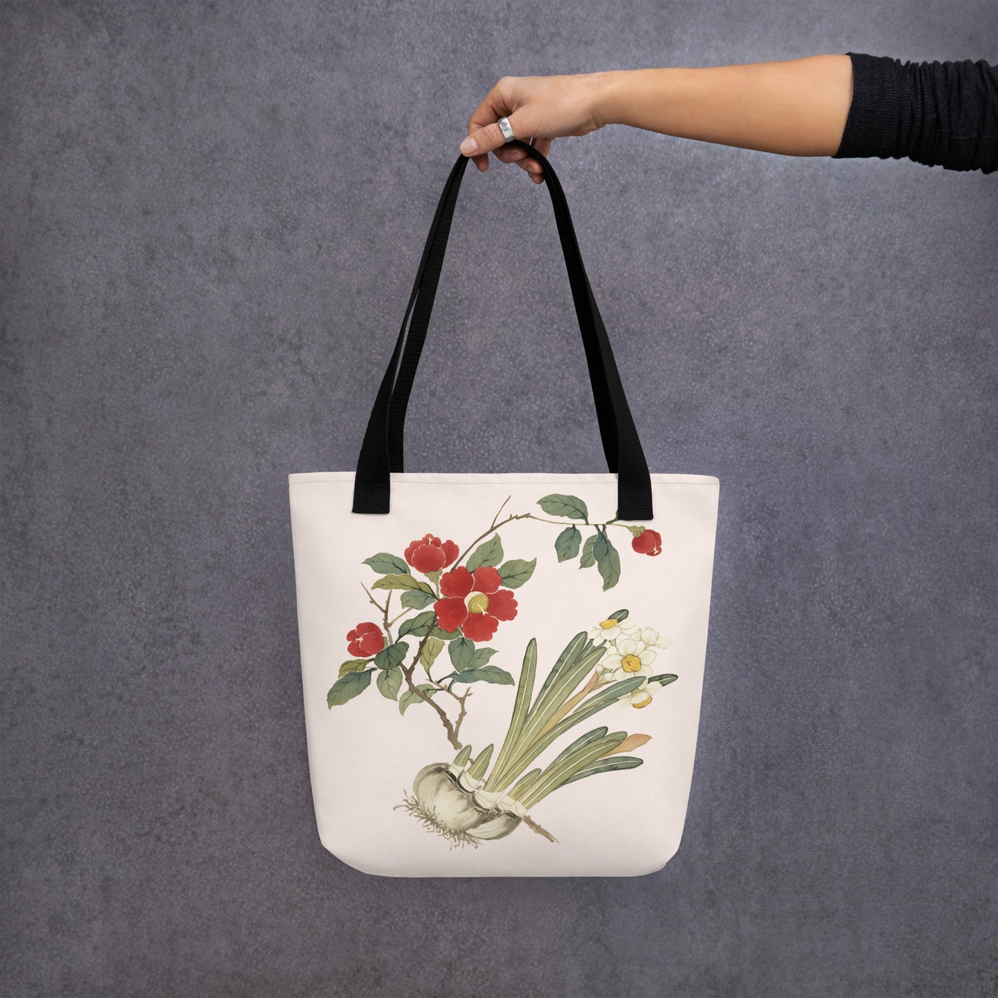 The Spirit of Flowers in Twelve Months｜Narcissus and Camelia in Bloom｜Tote bag｜Fish belly white