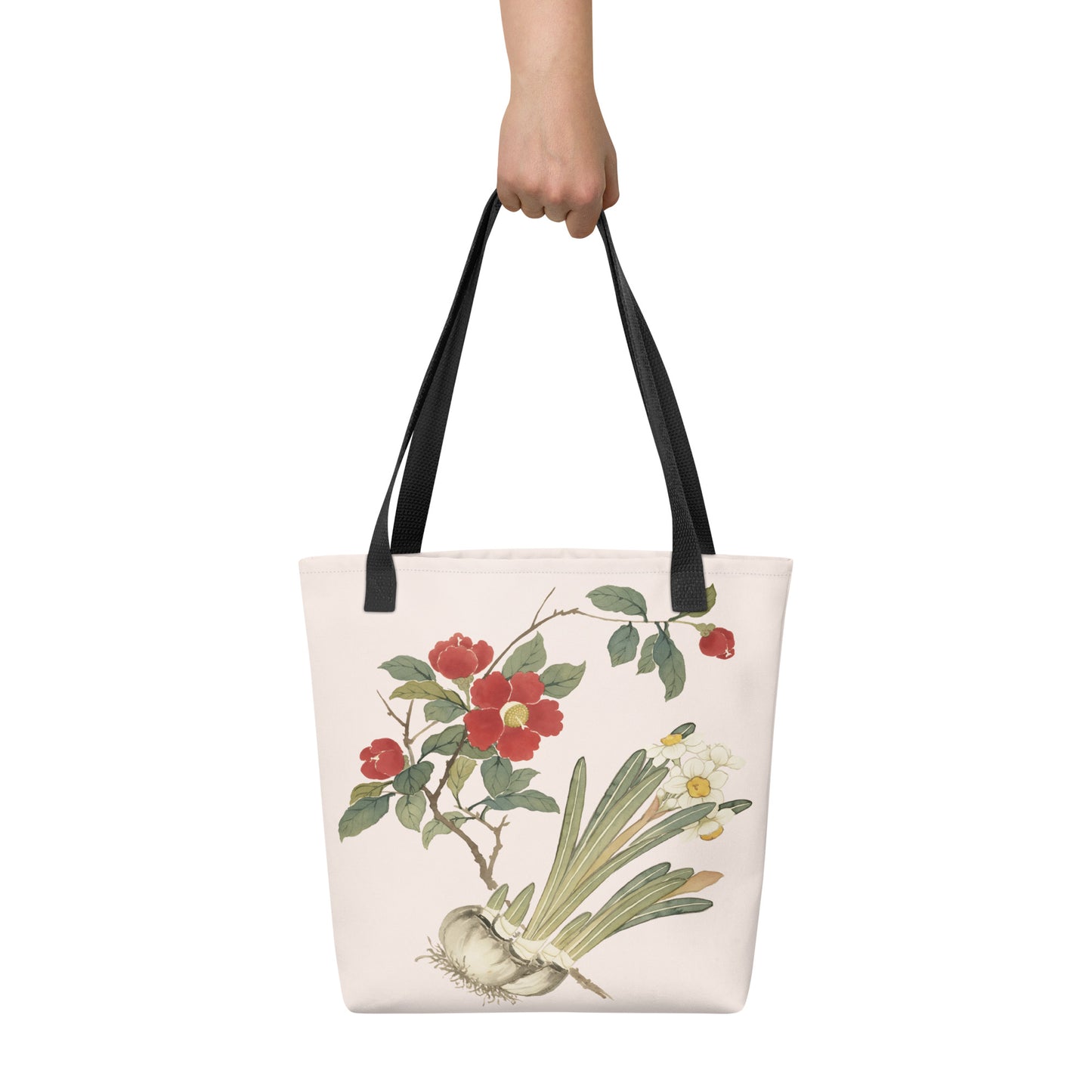 The Spirit of Flowers in Twelve Months｜Narcissus and Camelia in Bloom｜Tote bag｜Fish belly white