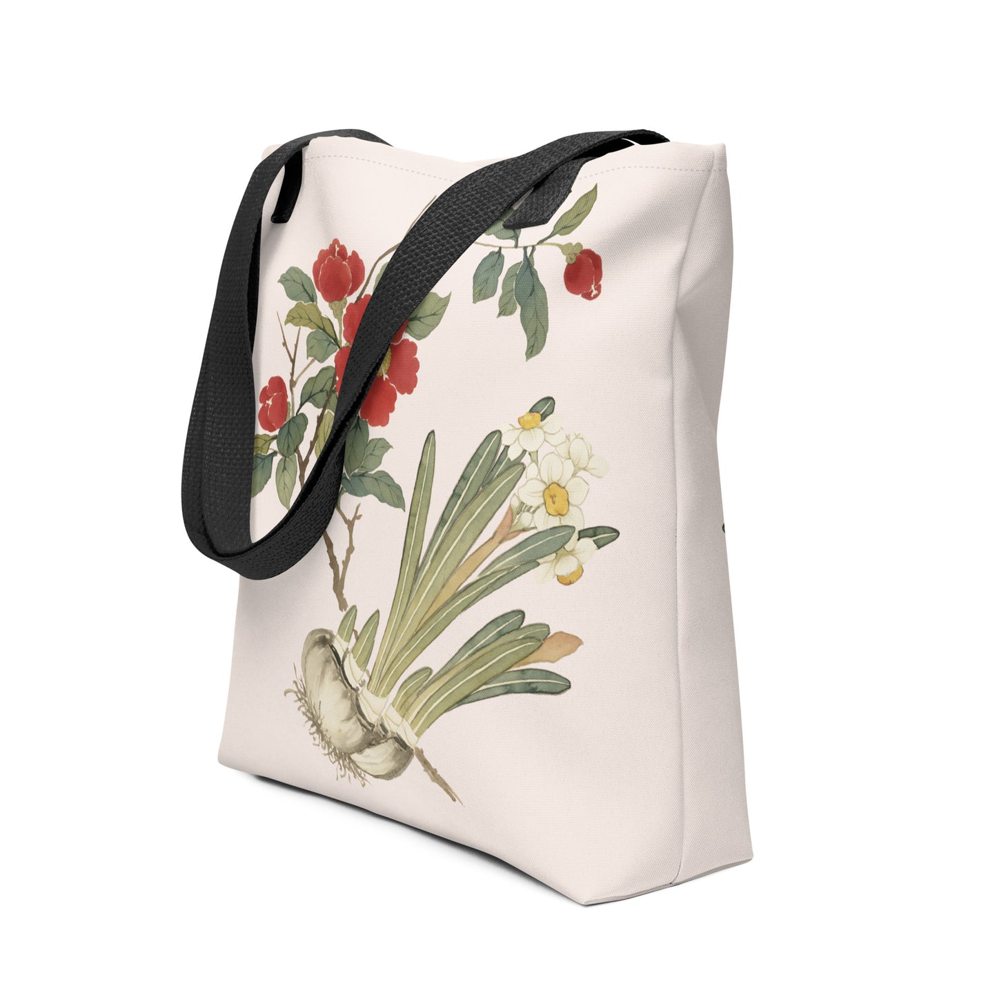 The Spirit of Flowers in Twelve Months｜Narcissus and Camelia in Bloom｜Tote bag｜Fish belly white