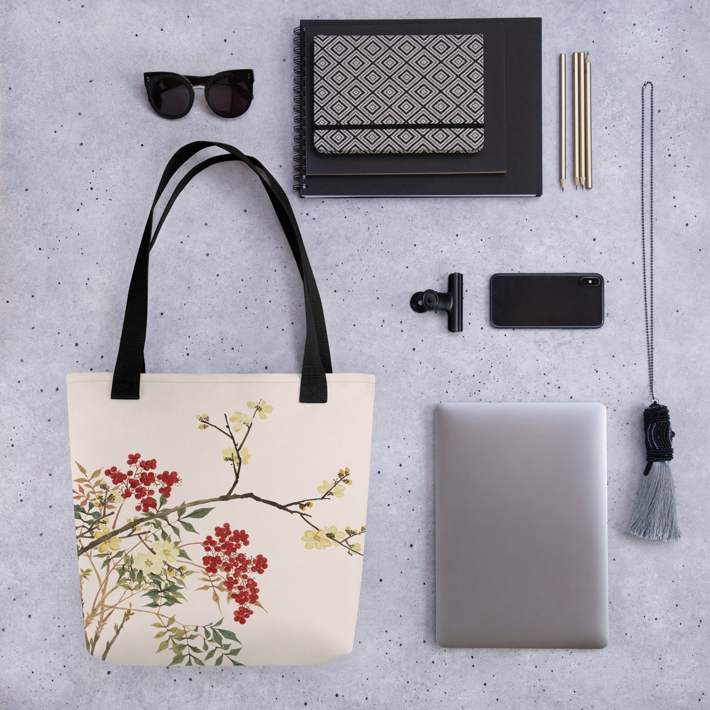 The Spirit of Flowers in Twelve Months｜Blooming Wintersweet and Heavenly Bamboo｜Tote bag｜Fish belly white