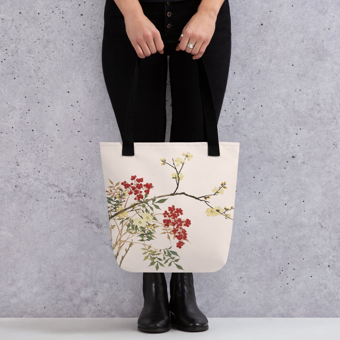 The Spirit of Flowers in Twelve Months｜Blooming Wintersweet and Heavenly Bamboo｜Tote bag｜Fish belly white