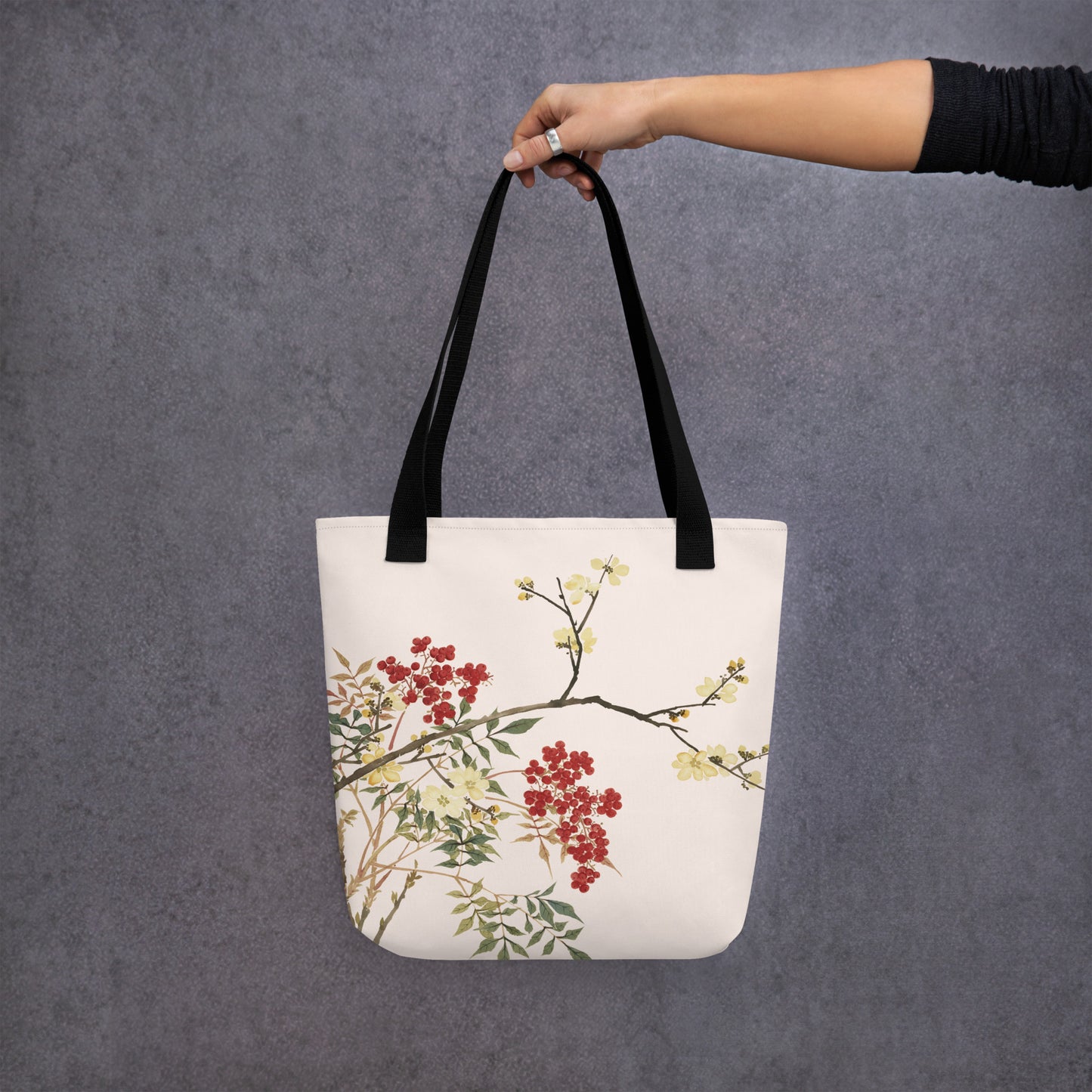 The Spirit of Flowers in Twelve Months｜Blooming Wintersweet and Heavenly Bamboo｜Tote bag｜Fish belly white