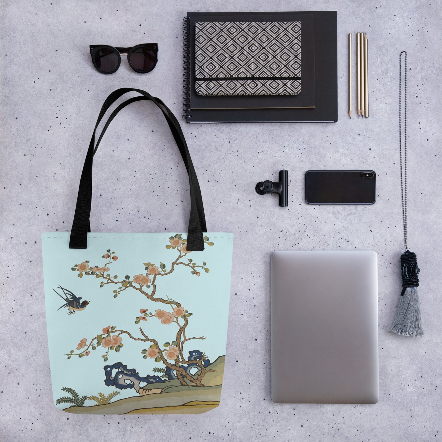 Kesi Flower Album｜Swallow in Flight, Harbinger of Spring｜Tote bag｜Aqua blue