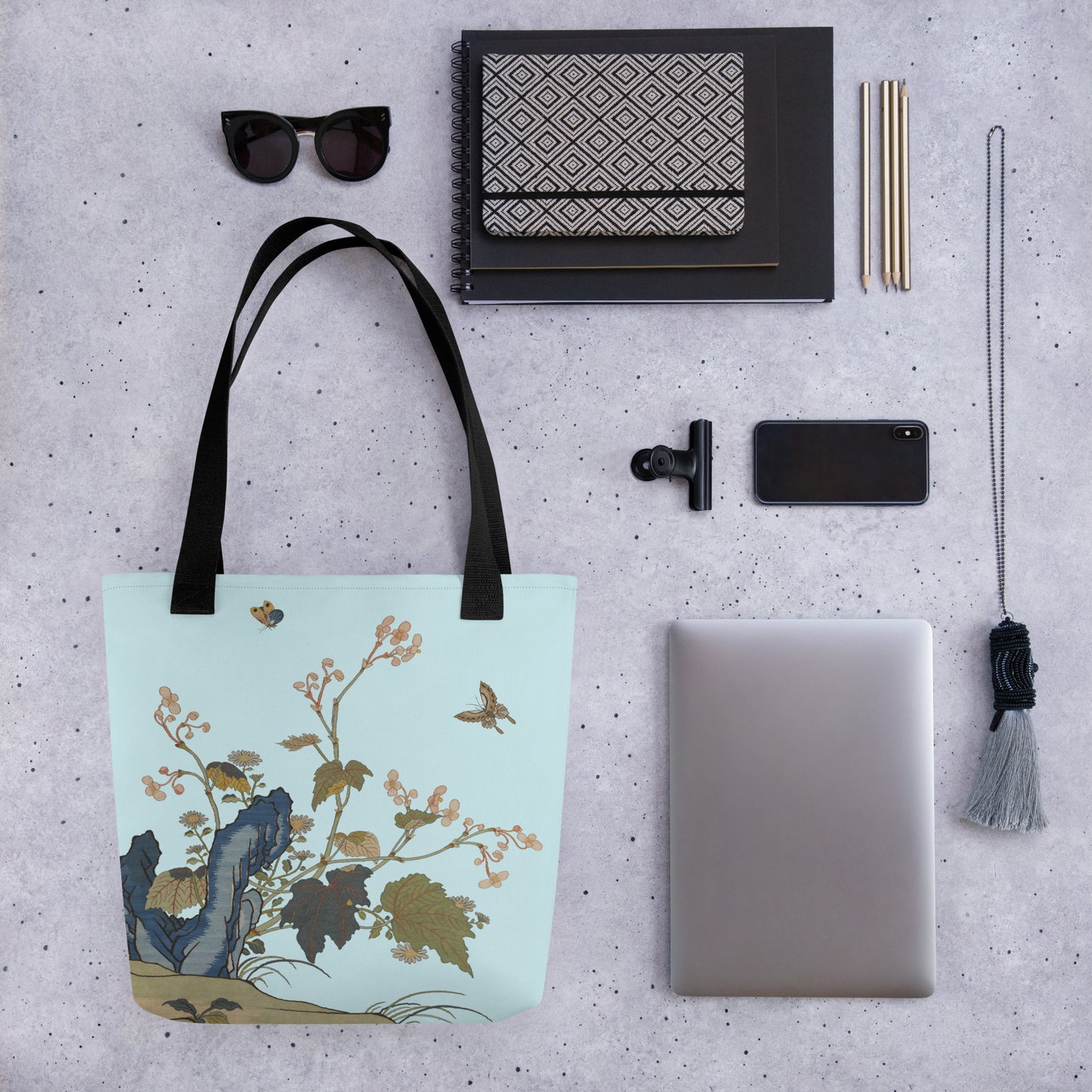 Kesi Flower Album｜Begonia Blossoms｜Tote bag｜Aqua blue