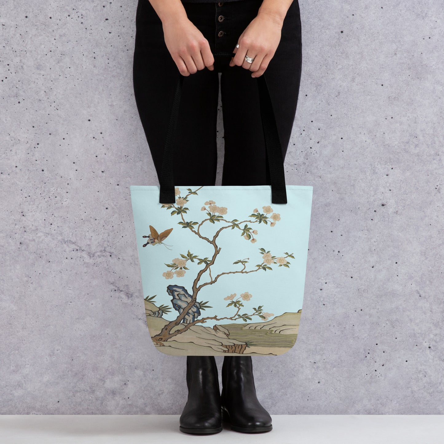 Kesi Flower Album｜Plum Blossoms and Butterfly｜Tote bag｜Aqua blue