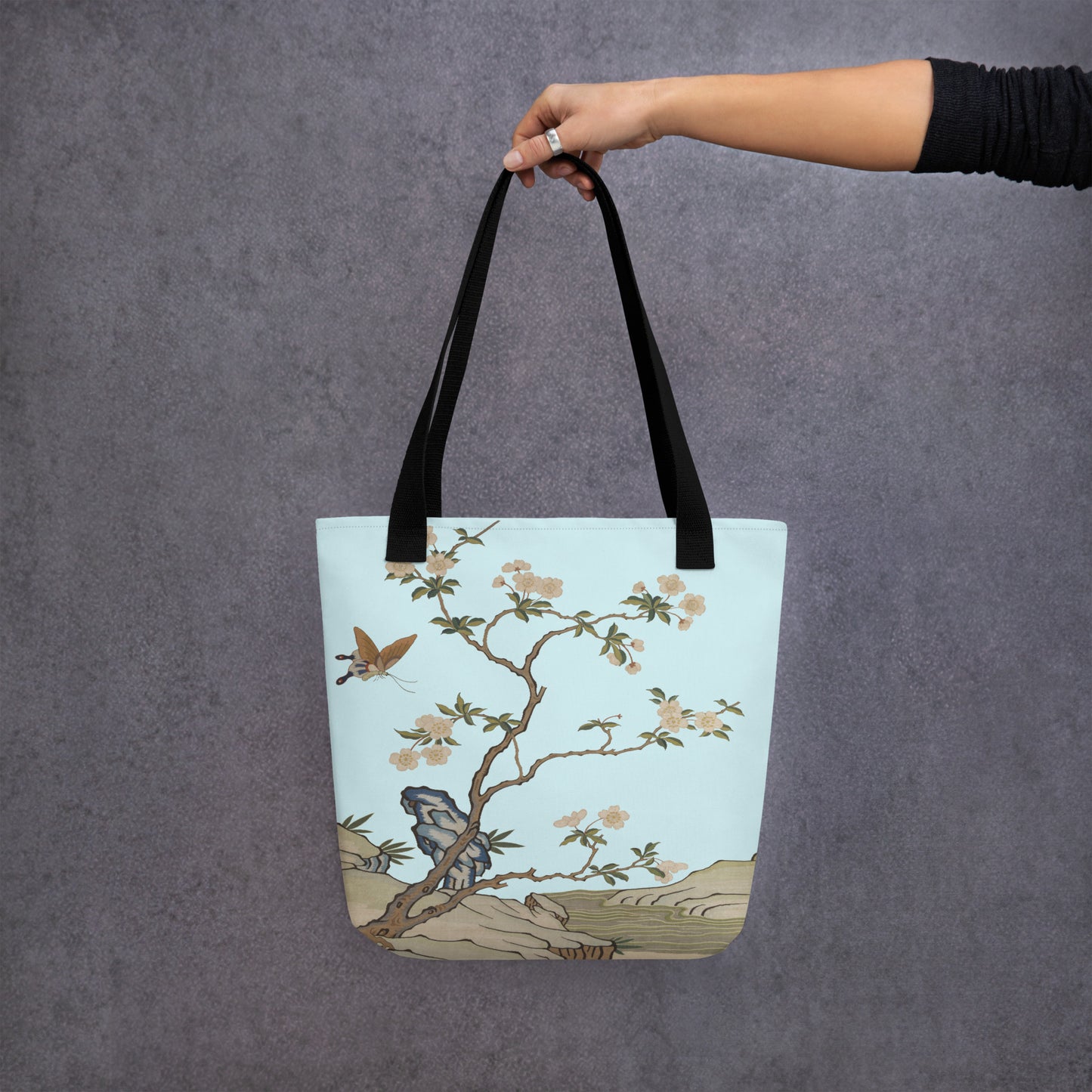 Kesi Flower Album｜Plum Blossoms and Butterfly｜Tote bag｜Aqua blue