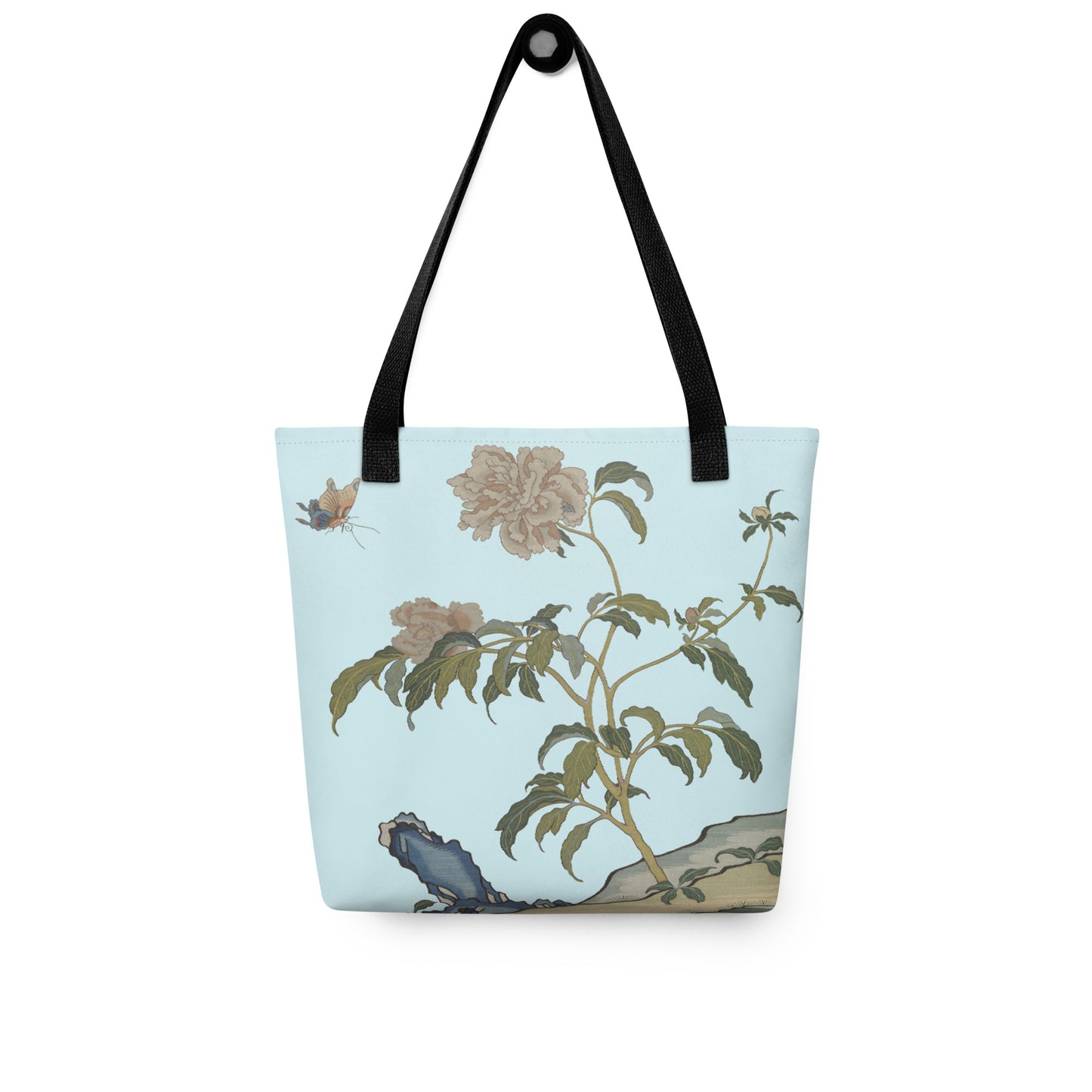 Kesi Flower Album｜Peonies and Butterfly｜Tote bag｜Aqua blue