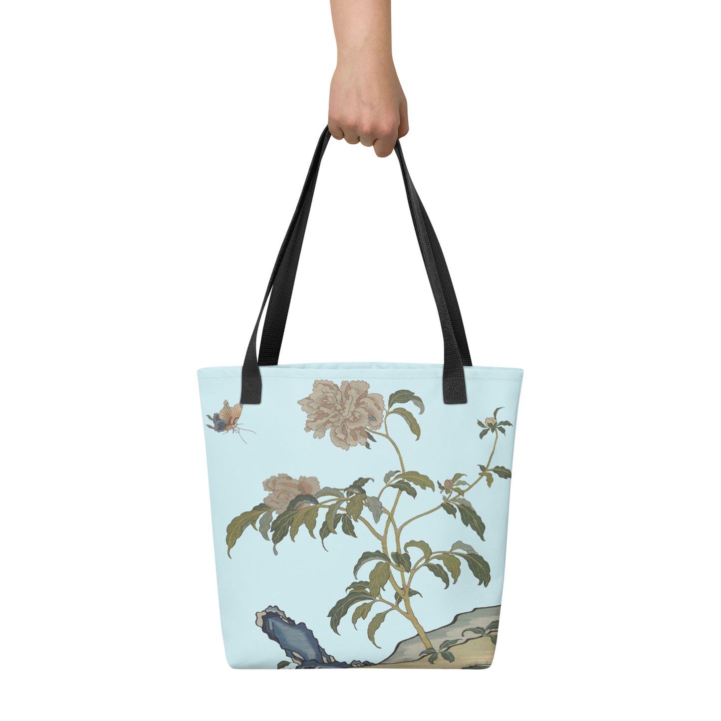 Kesi Flower Album｜Peonies and Butterfly｜Tote bag｜Aqua blue