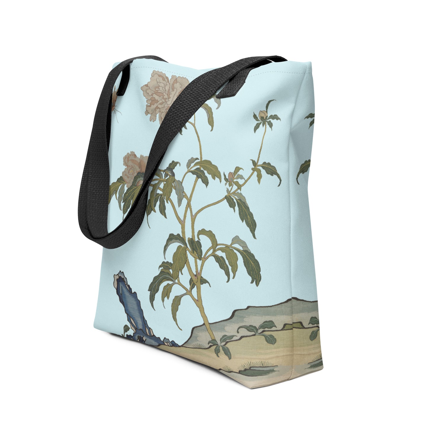 Kesi Flower Album｜Peonies and Butterfly｜Tote bag｜Aqua blue