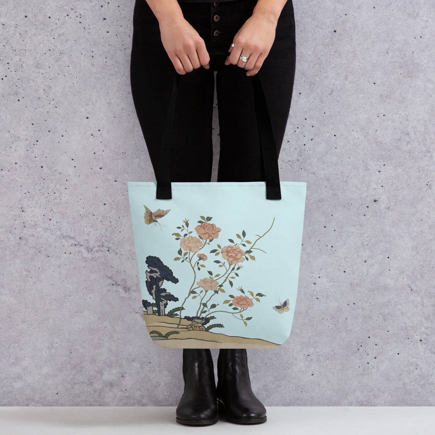 Kesi Flower Album｜Red Roses｜Tote bag｜Aqua blue