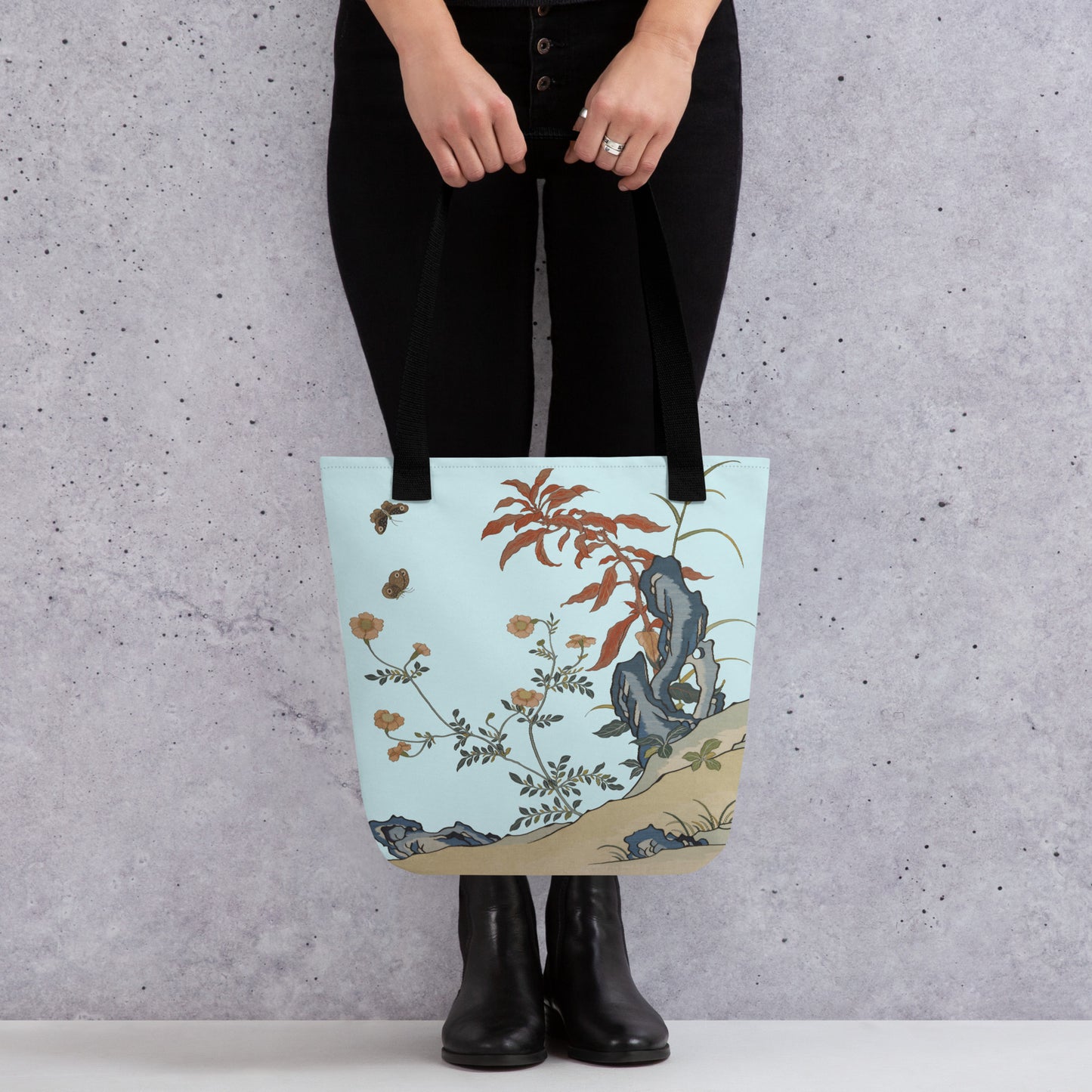 Kesi Flower Album｜Butterflies and Flowers｜Tote bag｜Aqua blue