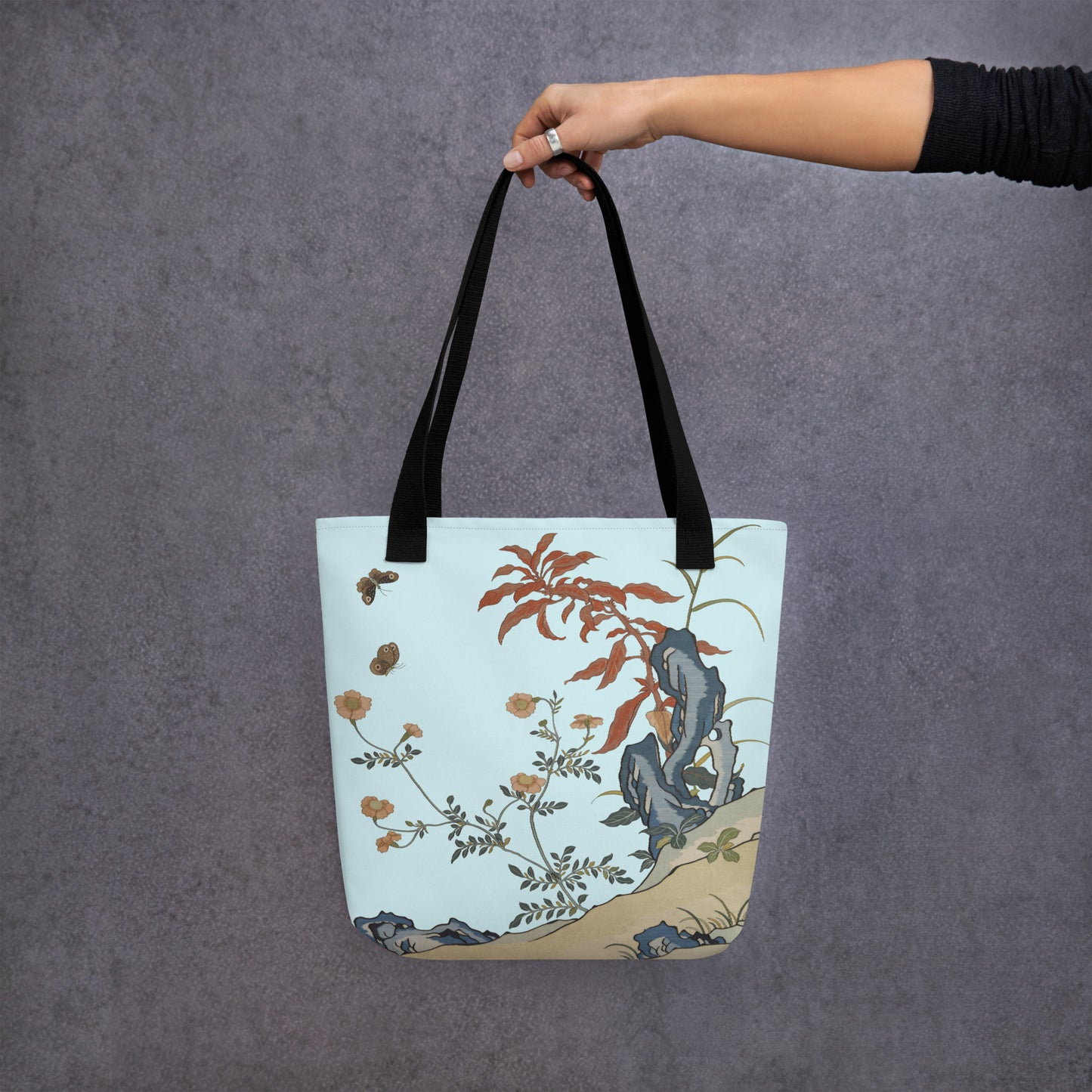 Kesi Flower Album｜Butterflies and Flowers｜Tote bag｜Aqua blue