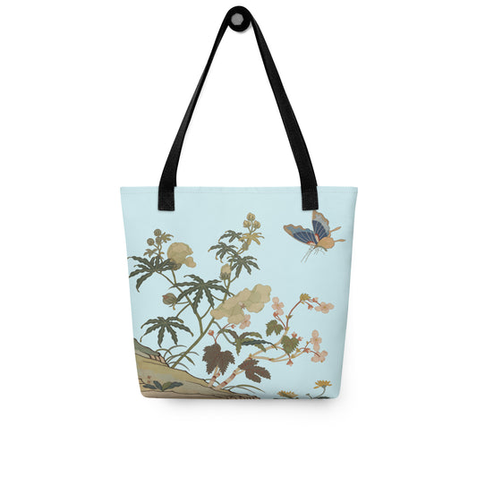 Kesi Flower Album｜Hibiscus and Begonia Blossoms｜Tote bag｜Aqua blue