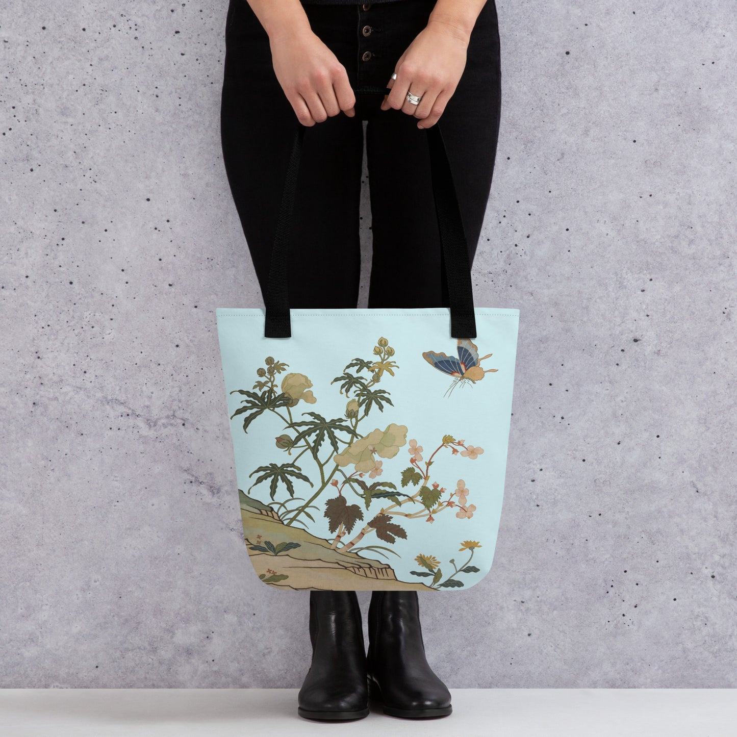 Kesi Flower Album｜Hibiscus and Begonia Blossoms｜Tote bag｜Aqua blue