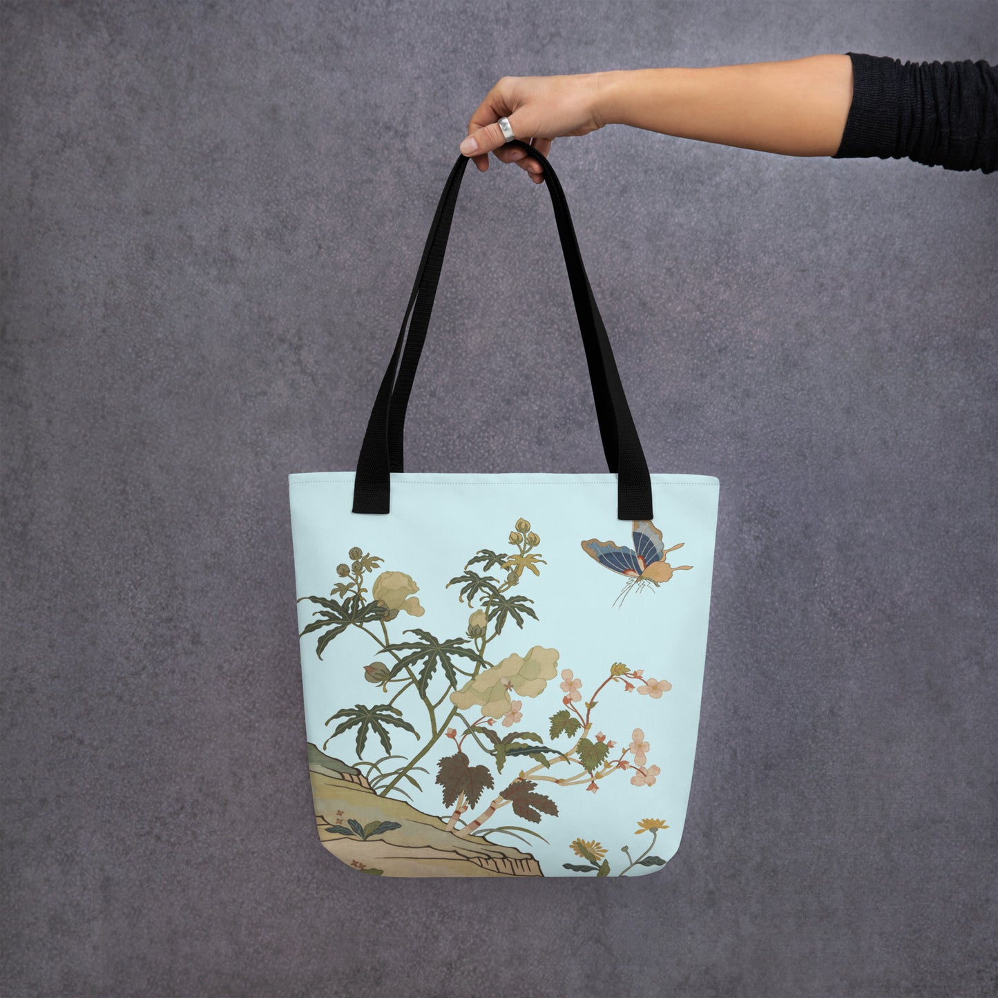 Kesi Flower Album｜Hibiscus and Begonia Blossoms｜Tote bag｜Aqua blue