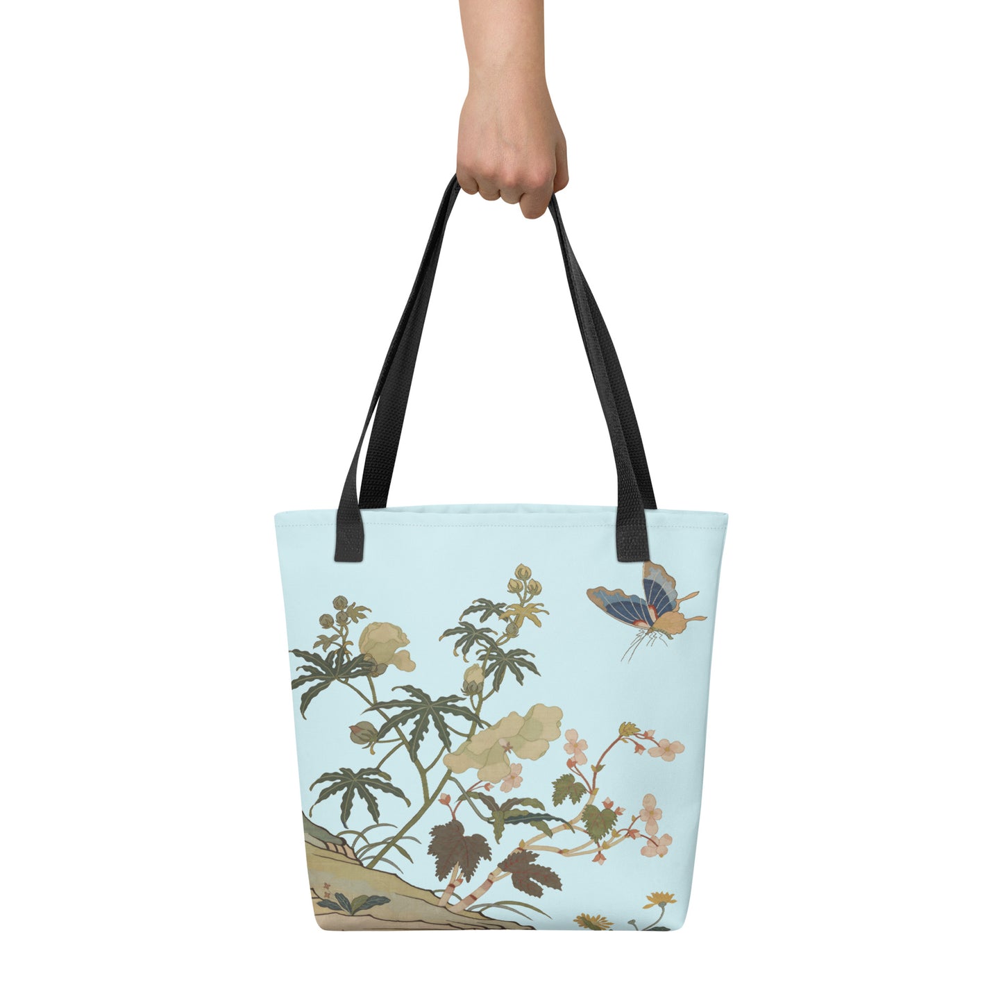 Kesi Flower Album｜Hibiscus and Begonia Blossoms｜Tote bag｜Aqua blue