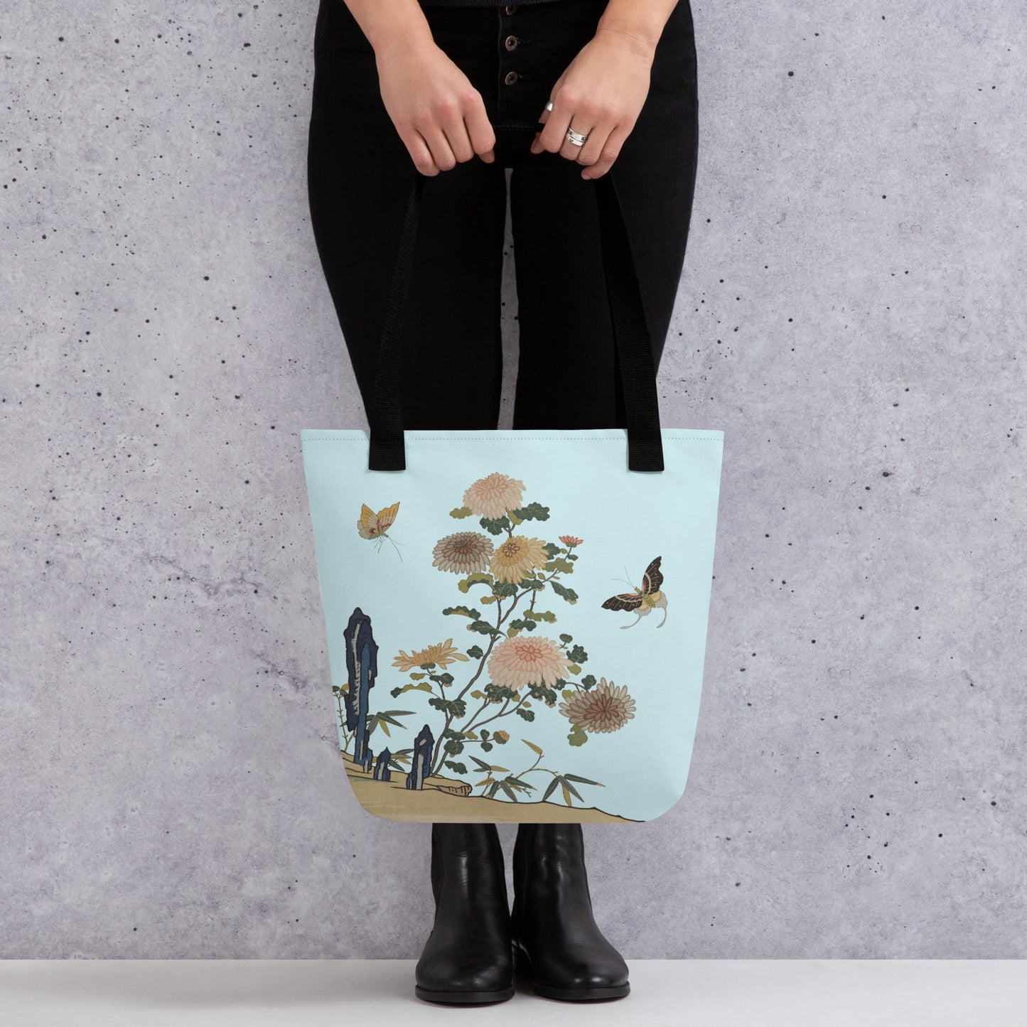 Kesi Flower Album｜Chrysanthemums and Butterflies｜Tote bag｜Aqua blue