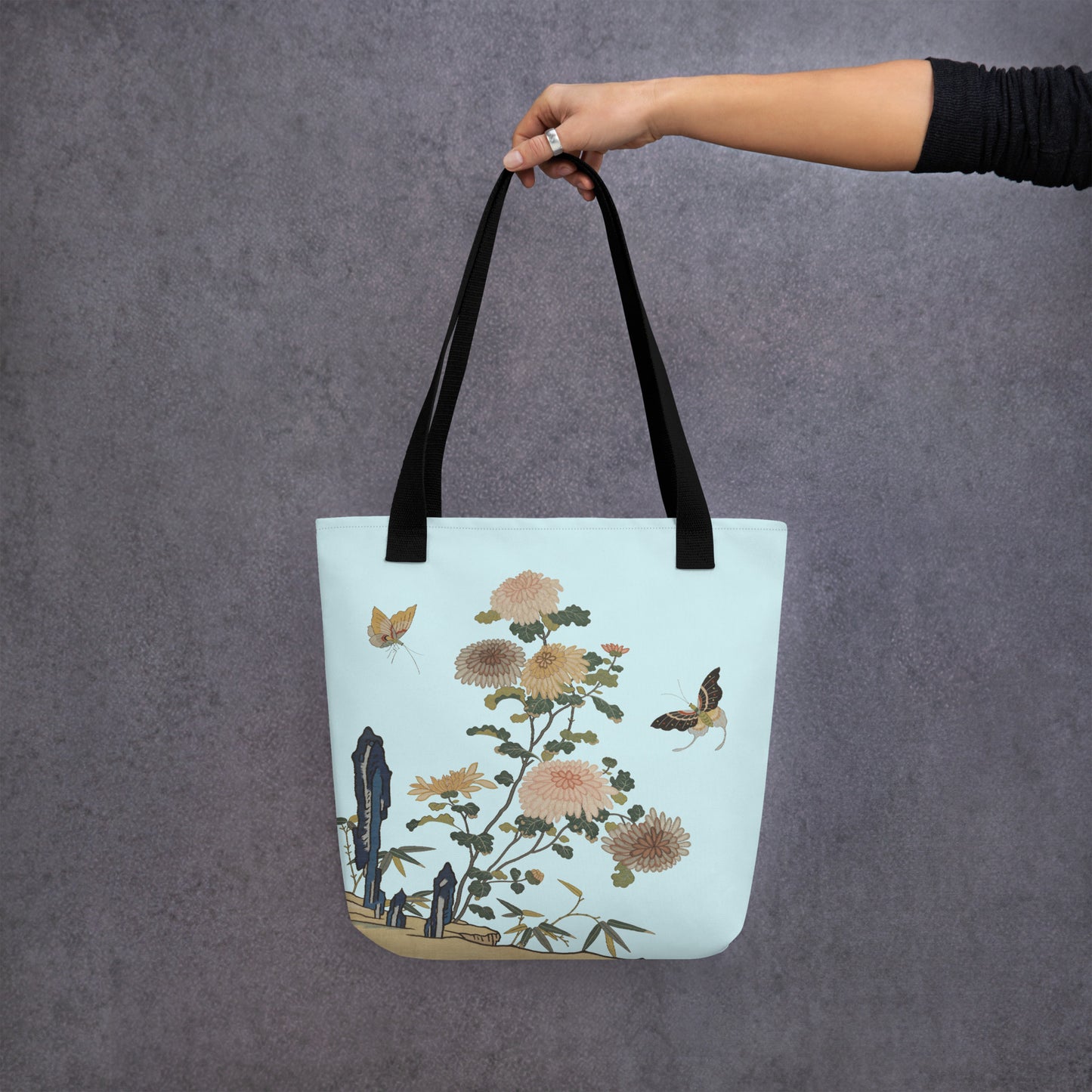 Kesi Flower Album｜Chrysanthemums and Butterflies｜Tote bag｜Aqua blue