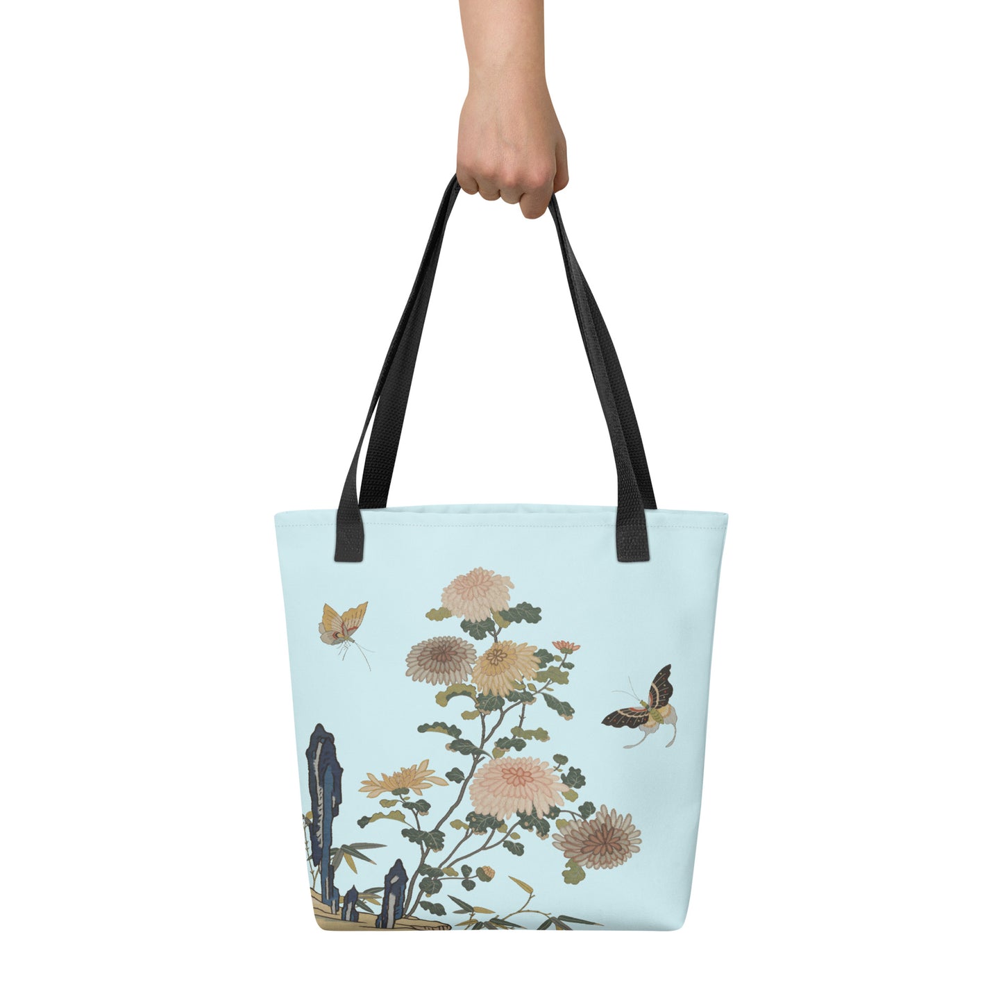 Kesi Flower Album｜Chrysanthemums and Butterflies｜Tote bag｜Aqua blue