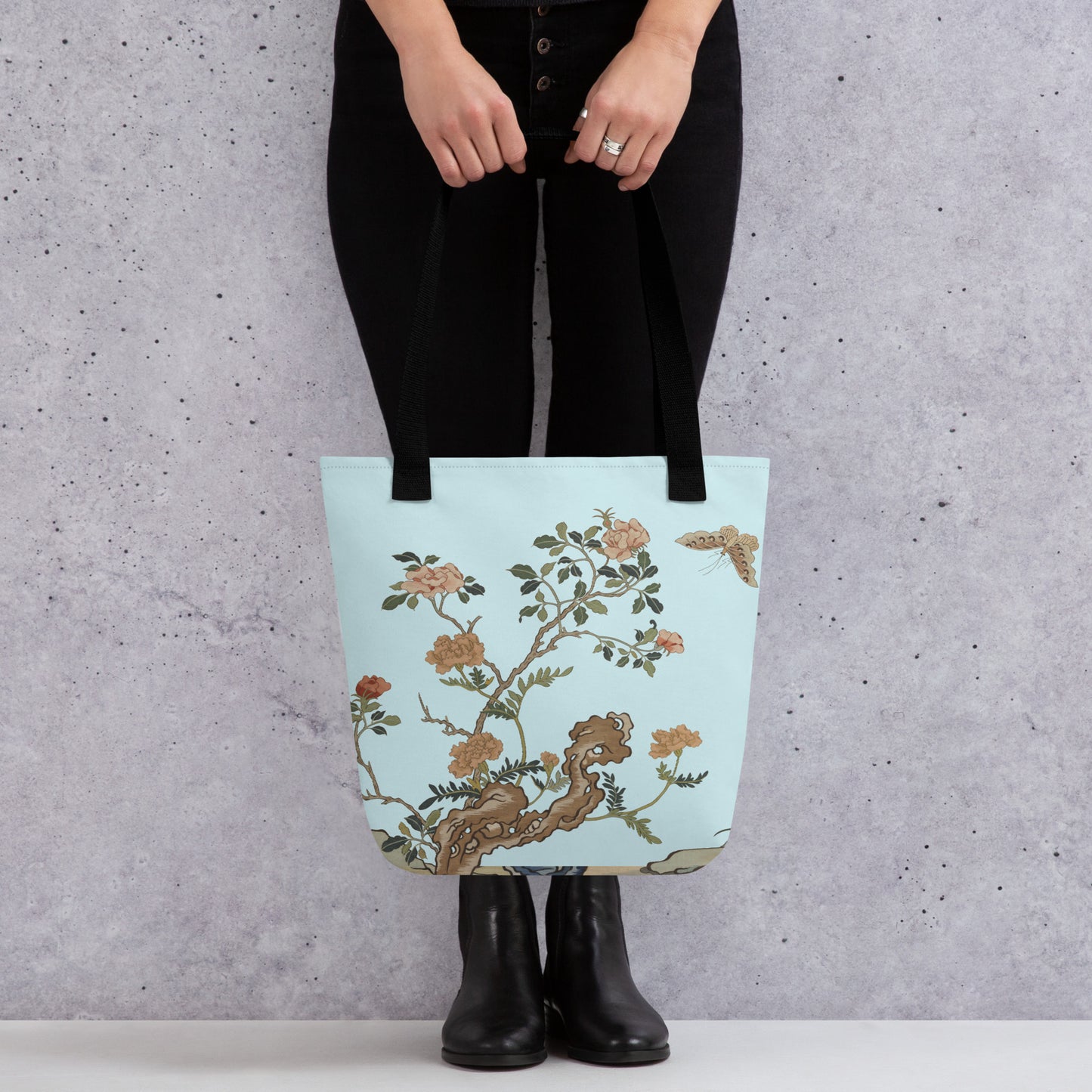 Kesi Flower Album｜Camellia and Butterfly｜Tote bag｜Aqua blue