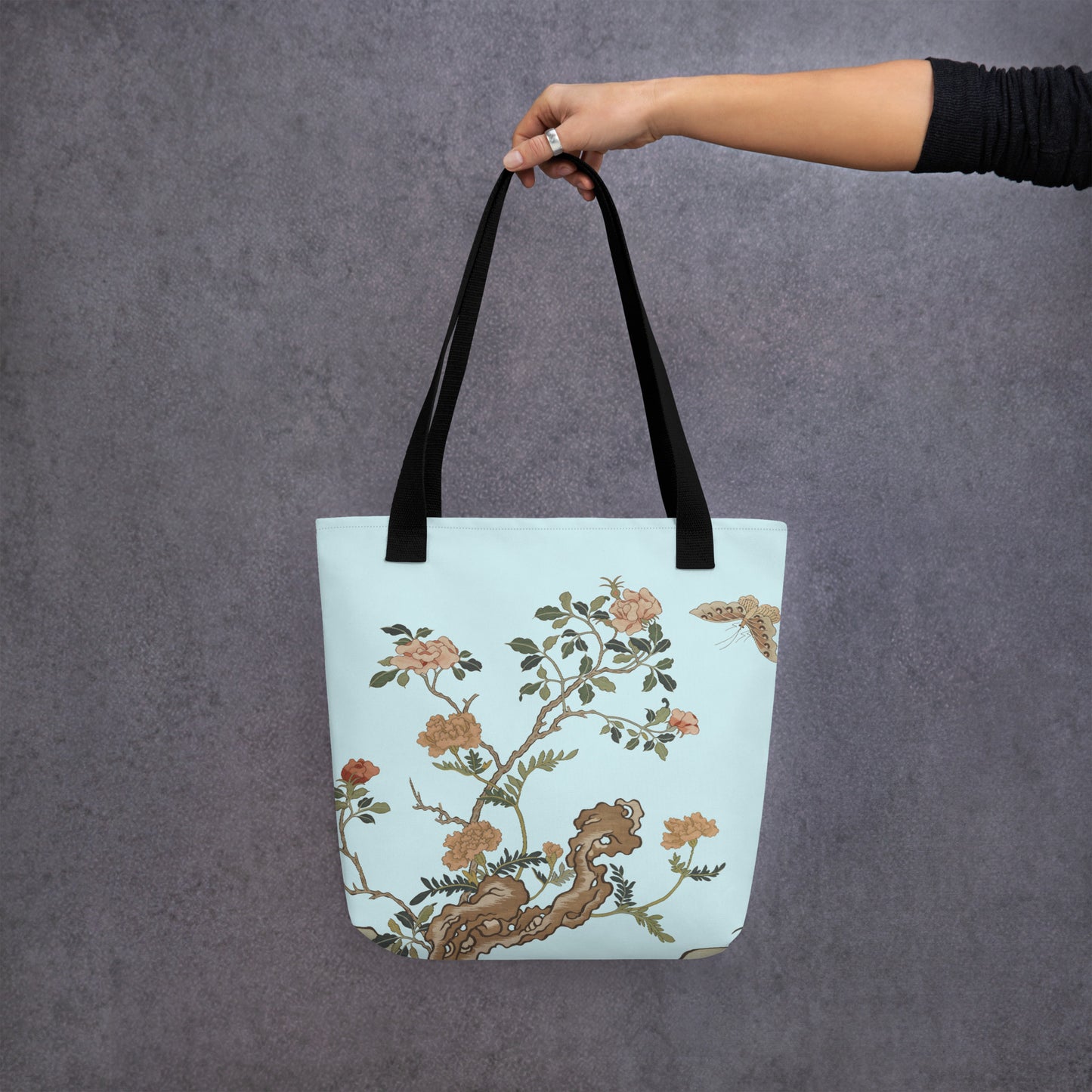 Kesi Flower Album｜Camellia and Butterfly｜Tote bag｜Aqua blue