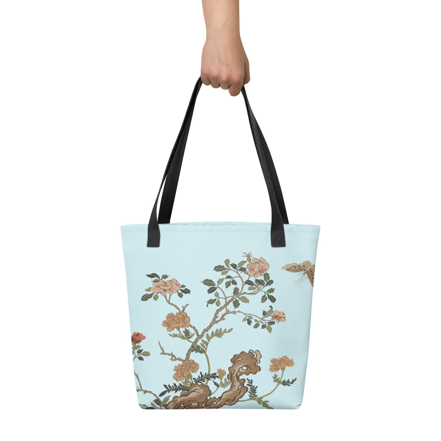 Kesi Flower Album｜Camellia and Butterfly｜Tote bag｜Aqua blue