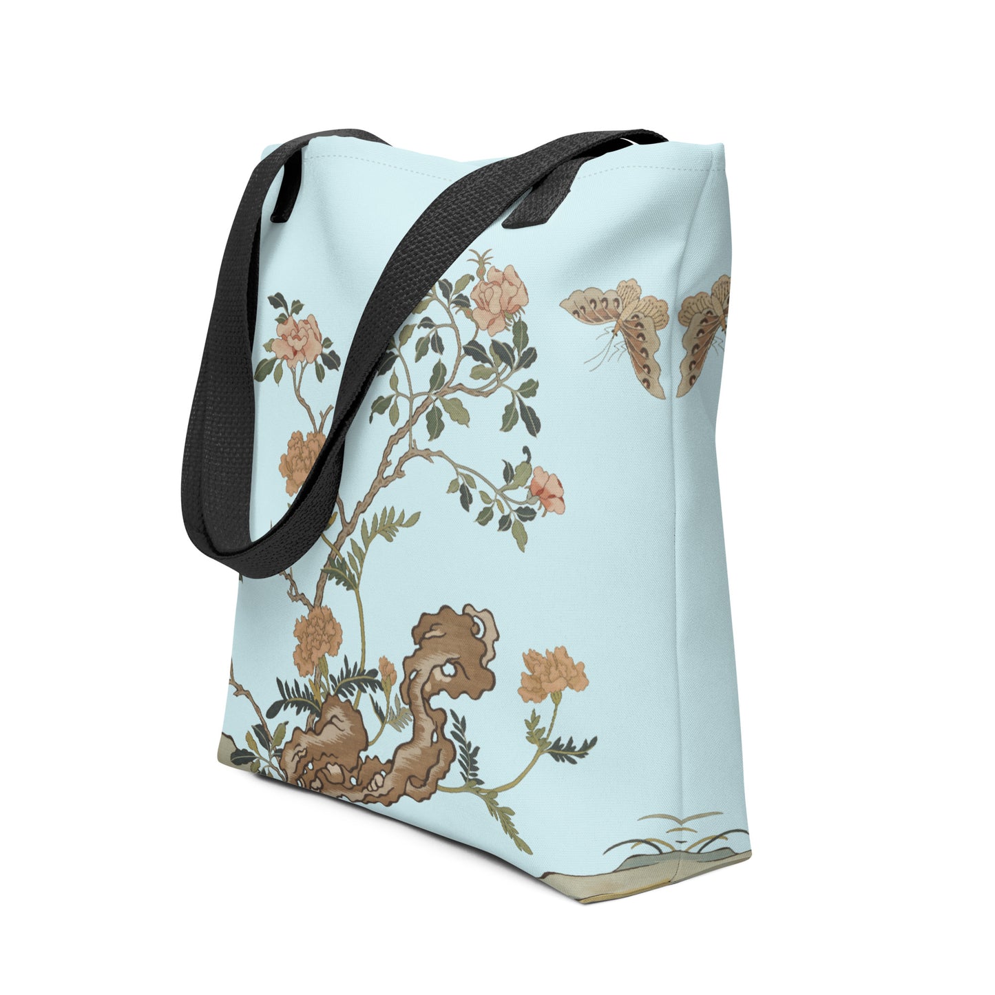 Kesi Flower Album｜Camellia and Butterfly｜Tote bag｜Aqua blue