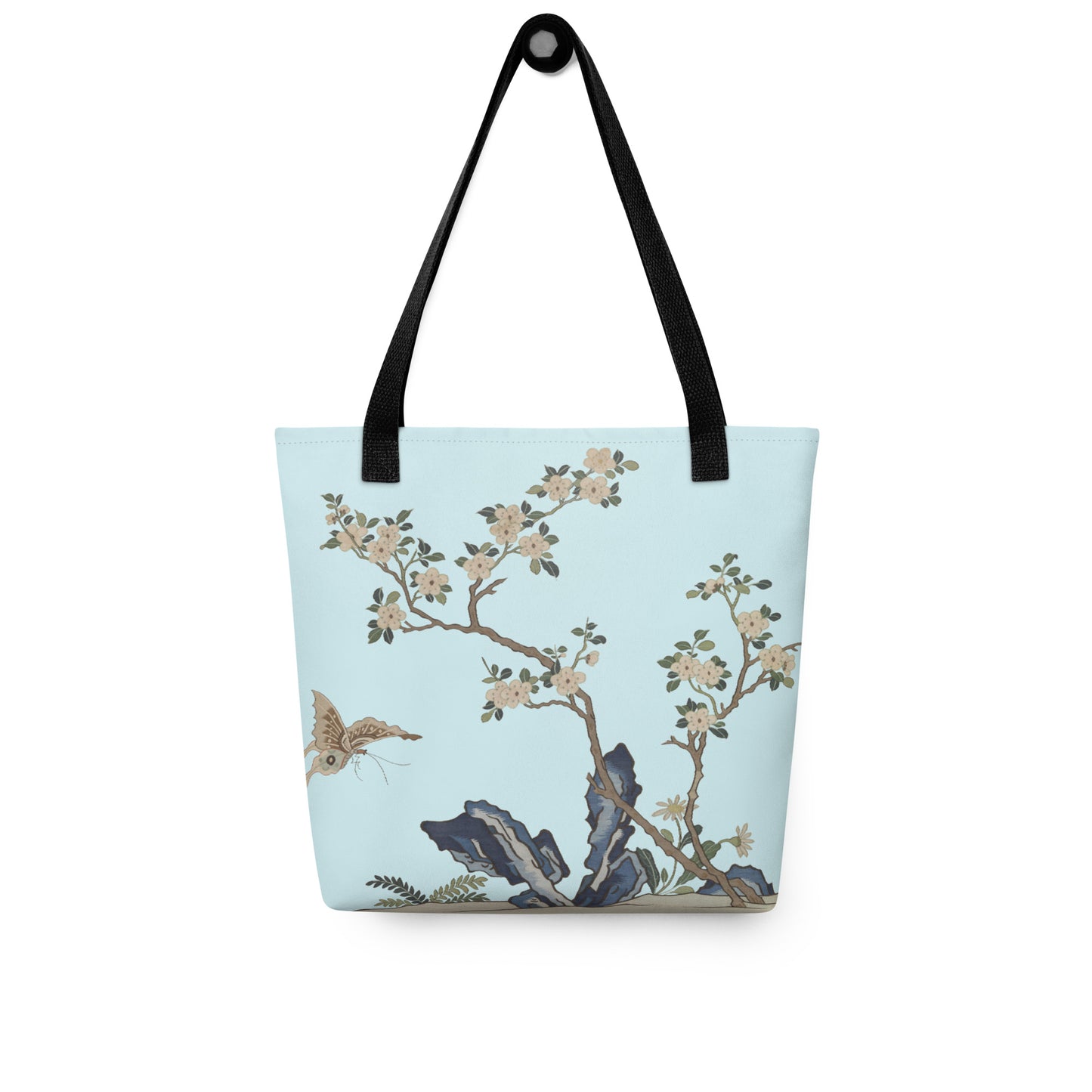 Kesi Flower Album｜White Plum Blossoms and Butterfly｜Tote bag｜Aqua blue