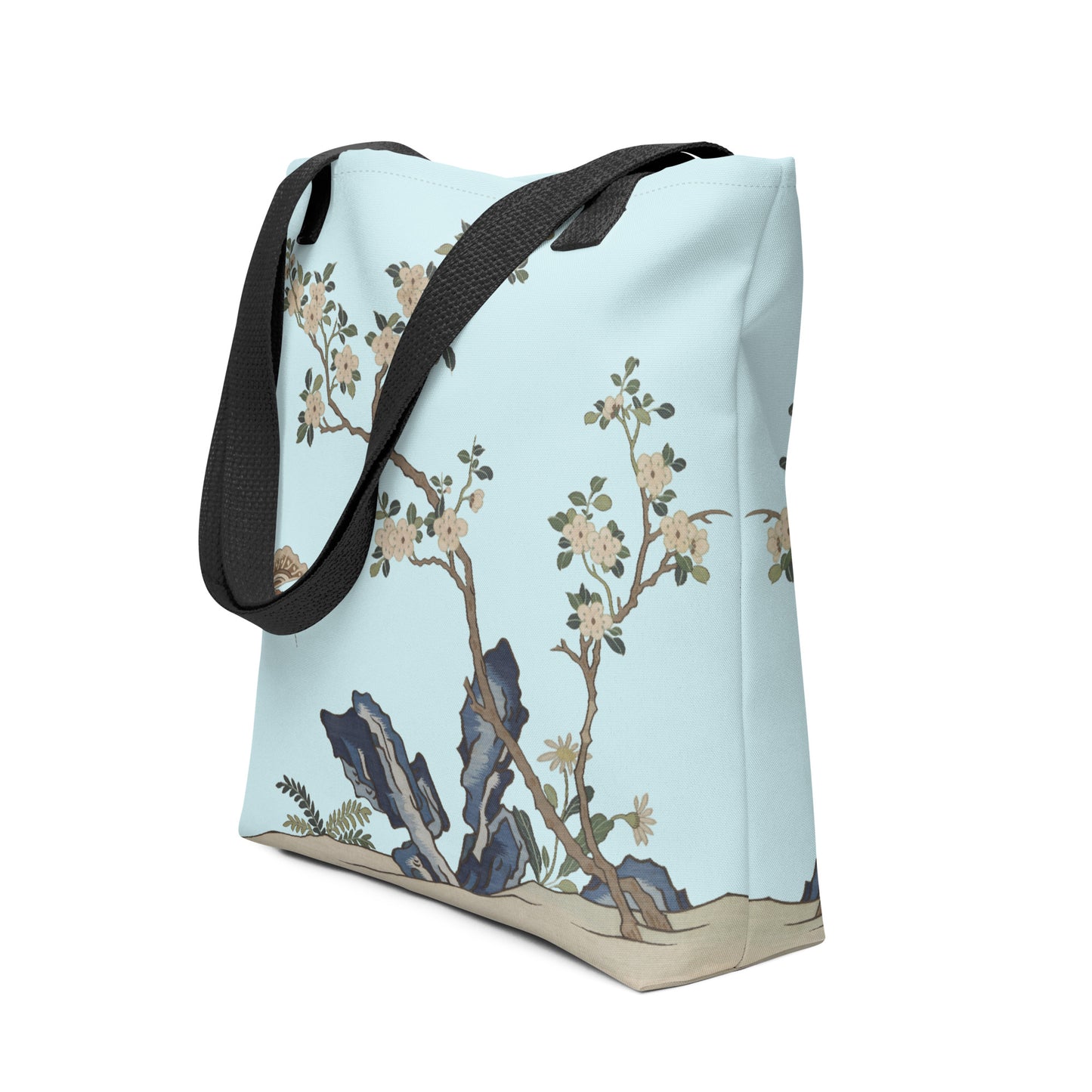 Kesi Flower Album｜White Plum Blossoms and Butterfly｜Tote bag｜Aqua blue