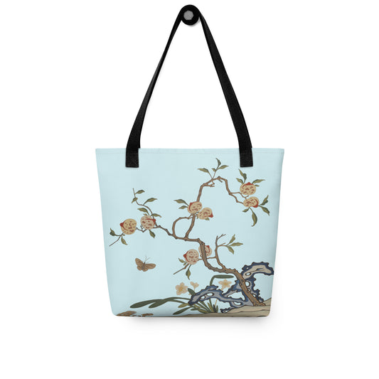 Kesi Flower Album｜Narcissus and Peaches｜Tote bag｜Aqua blue