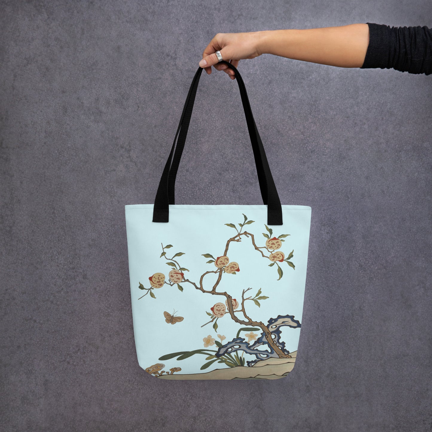 Kesi Flower Album｜Narcissus and Peaches｜Tote bag｜Aqua blue